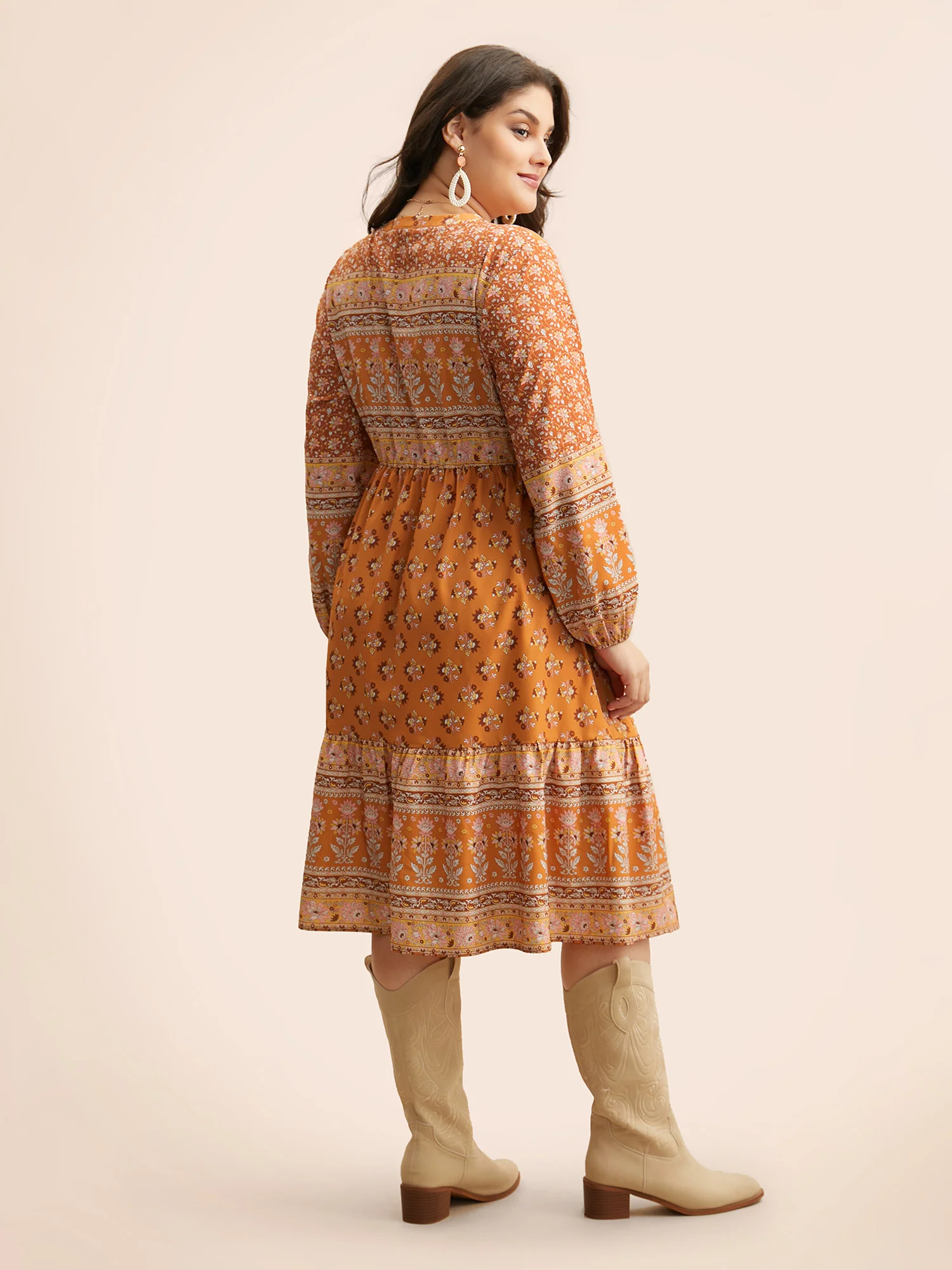 Boho Print Tie Knot Midi Dress - Image 3