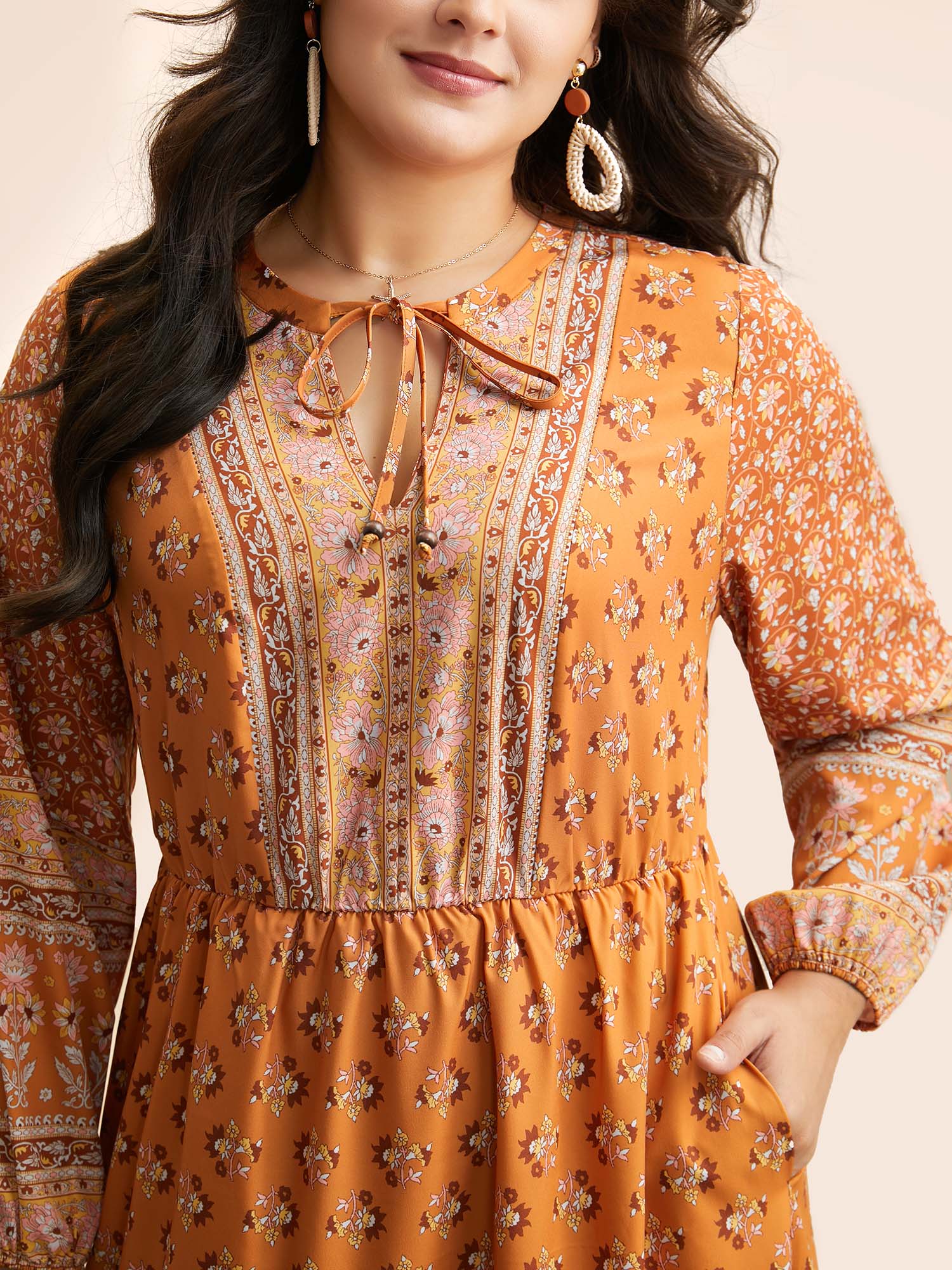 Boho Print Tie Knot Midi Dress - Image 4