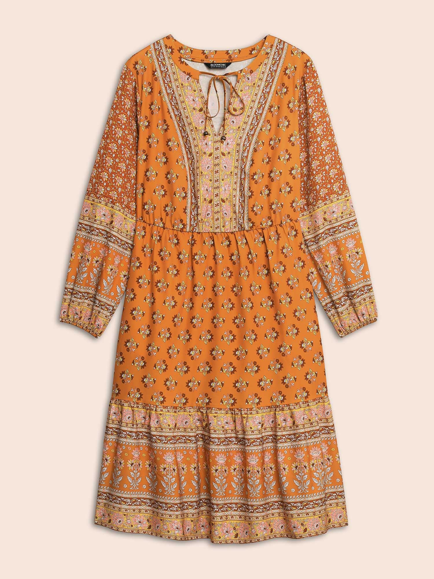 Boho Print Tie Knot Midi Dress - Image 7