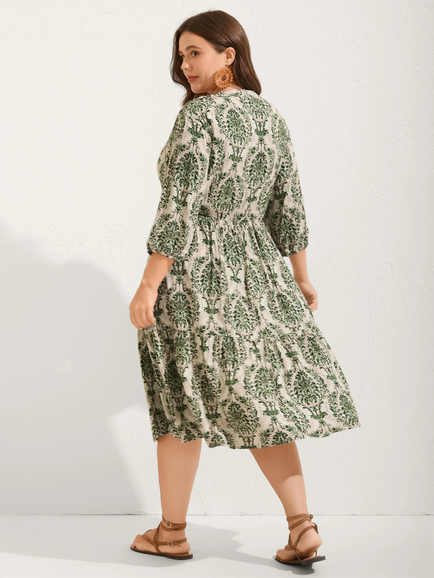 Damask Print Tie Knot Puff Sleeve Dress - Image 18