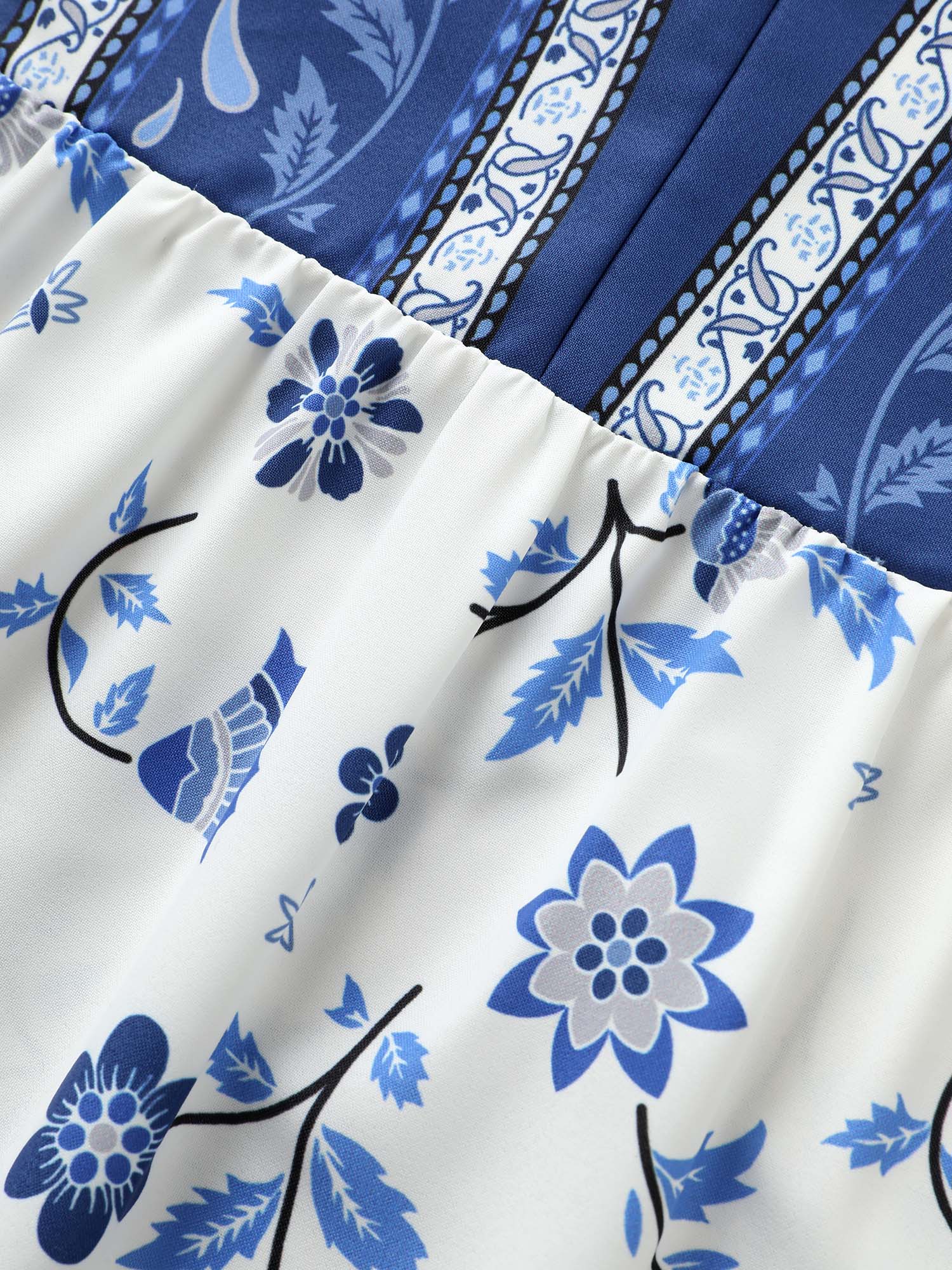 Boho Print Tie Knot Ruffle Sleeve Blouse - Image 5