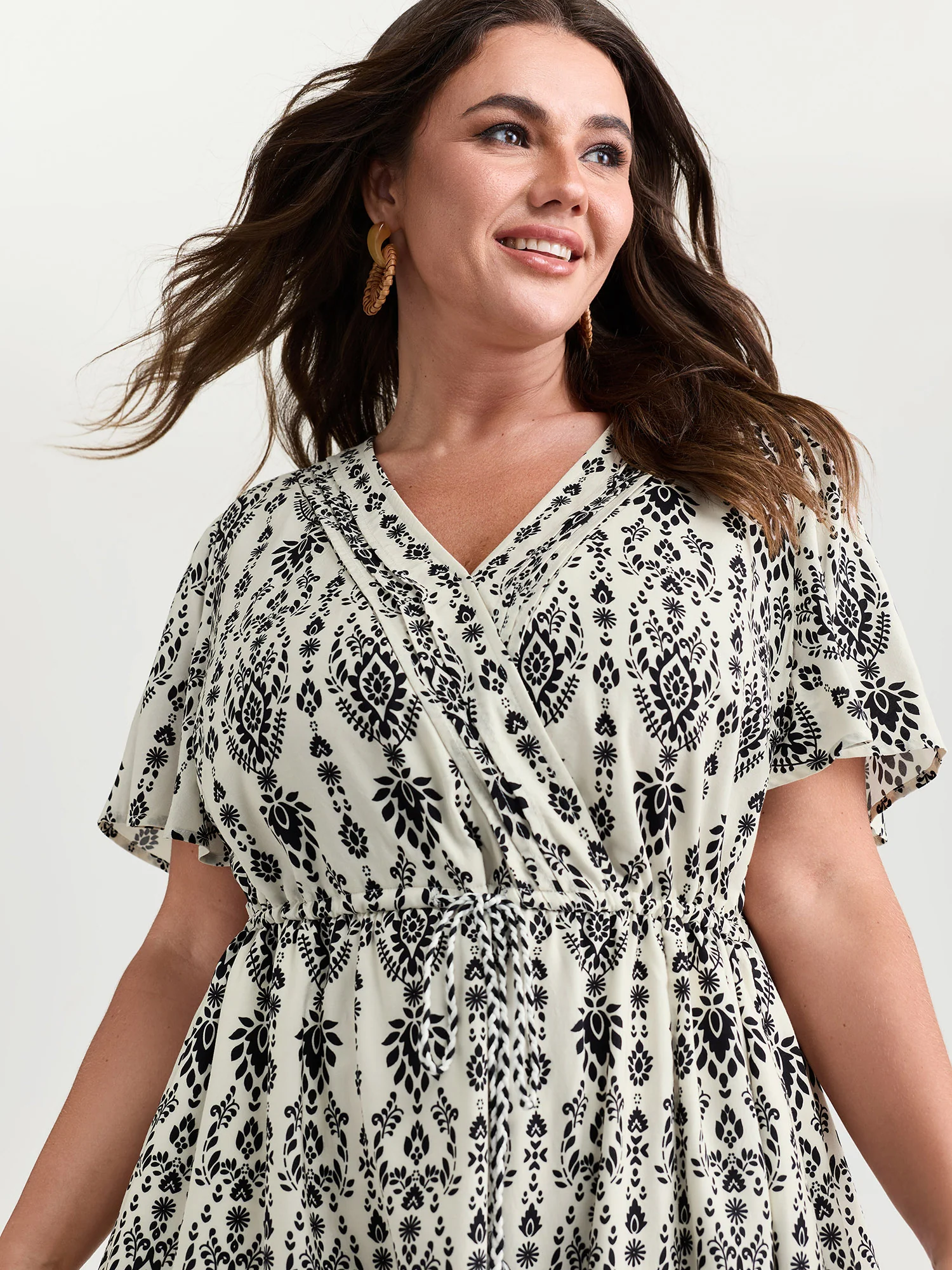 Boho Print Toothpick Pleat Slit Midi Dress - Image 2