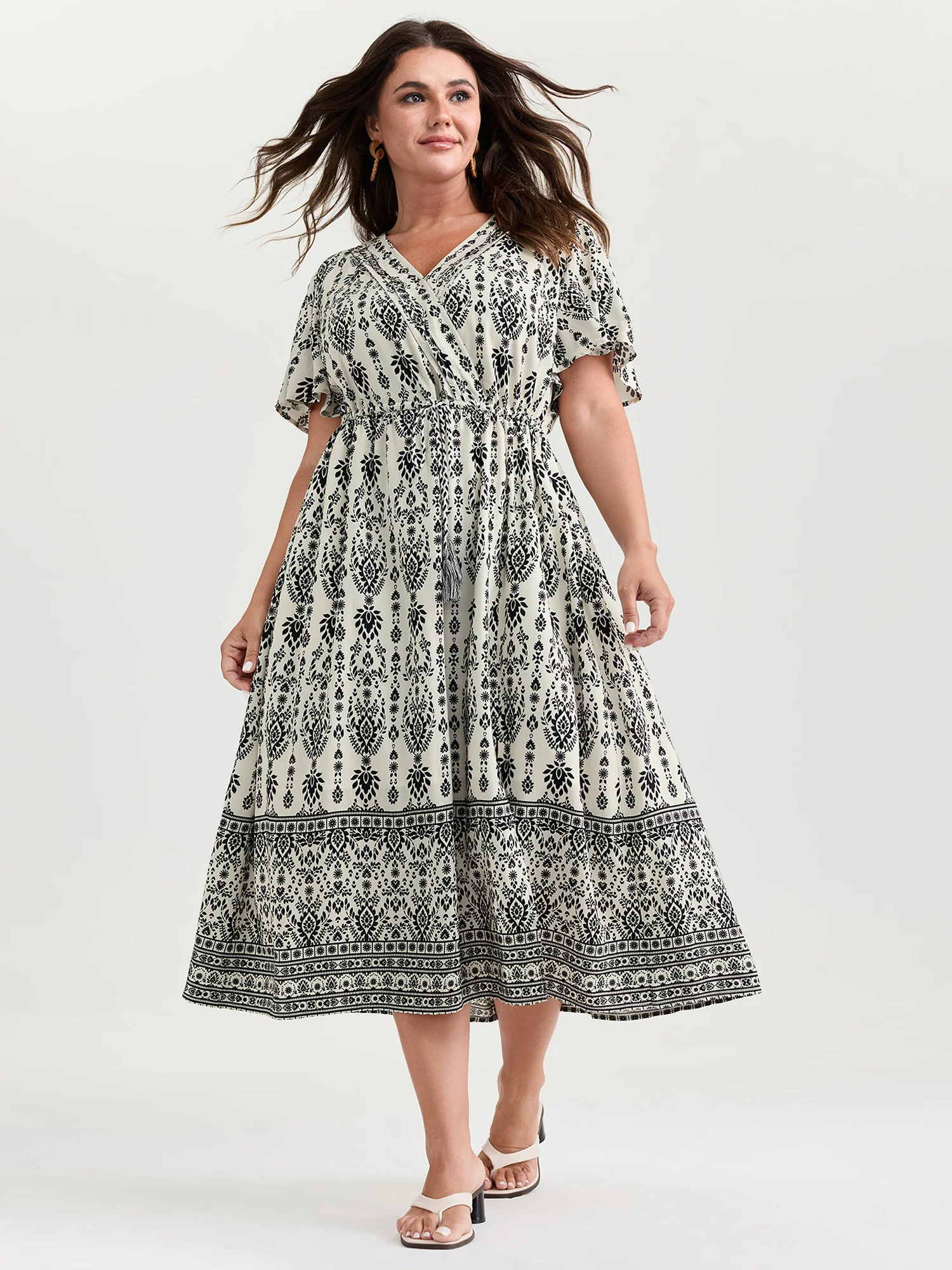 Boho Print Toothpick Pleat Slit Midi Dress - Image 3