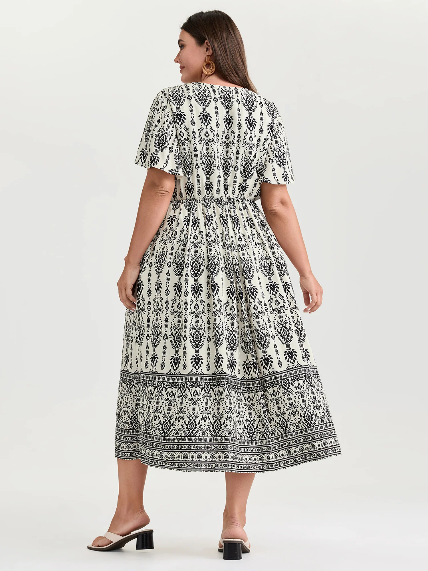 Boho Print Toothpick Pleat Slit Midi Dress - Image 4