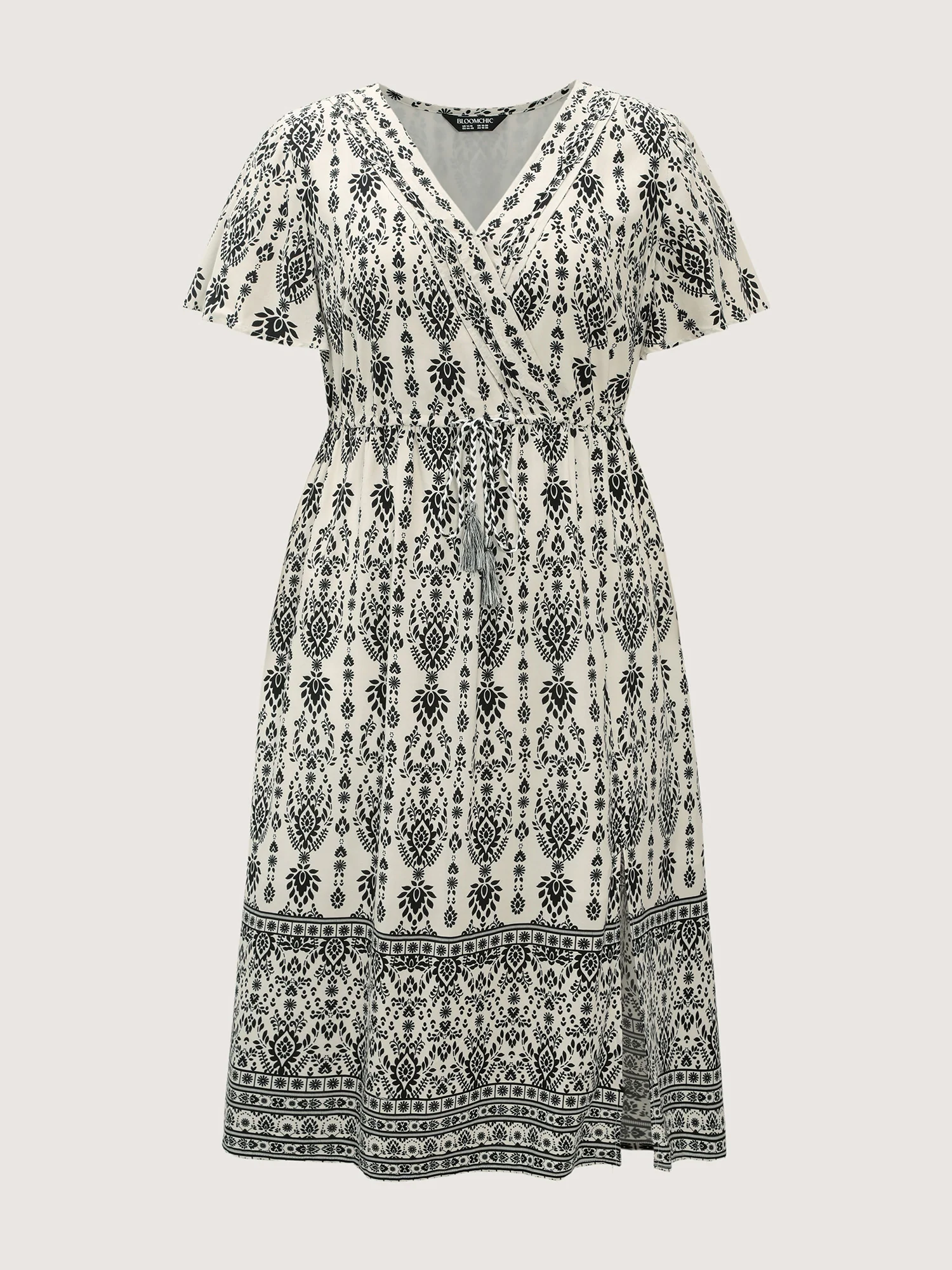 Boho Print Toothpick Pleat Slit Midi Dress - Image 7