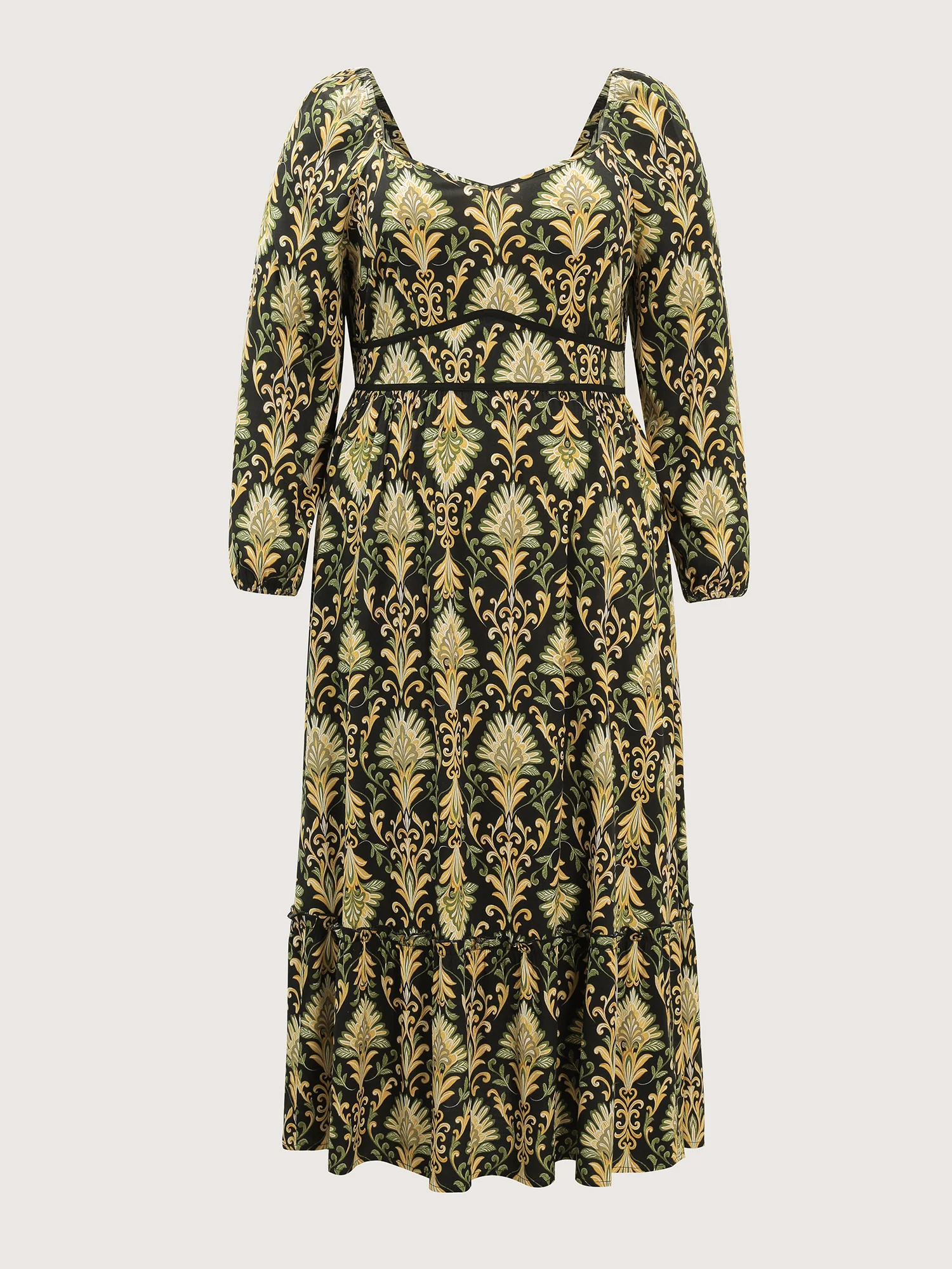 Boho Print Triangular Waist Shirred Maxi Dress - Image 5