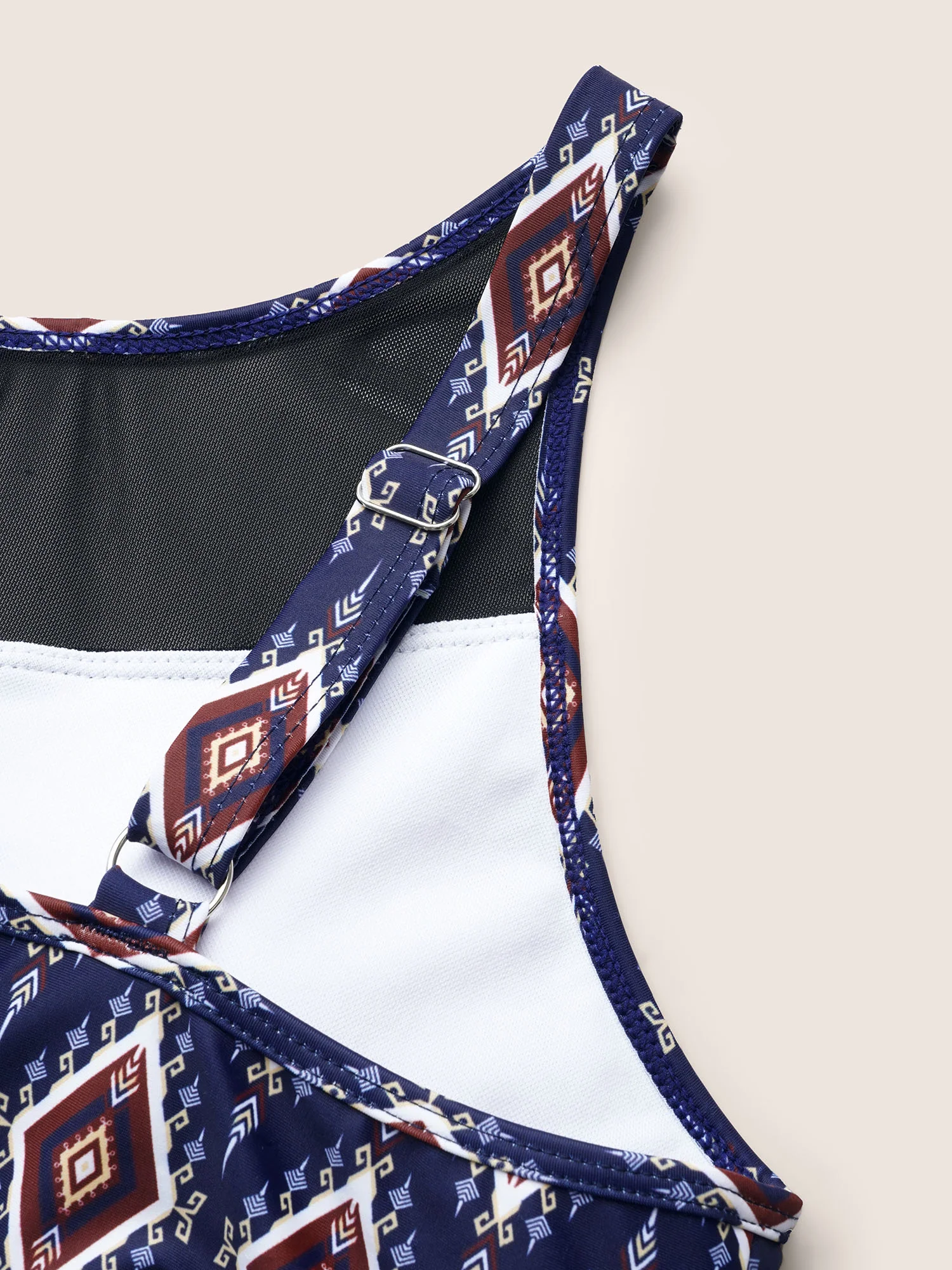 Boho Print Twist Front Patchwork Mesh Swim Top - Image 6