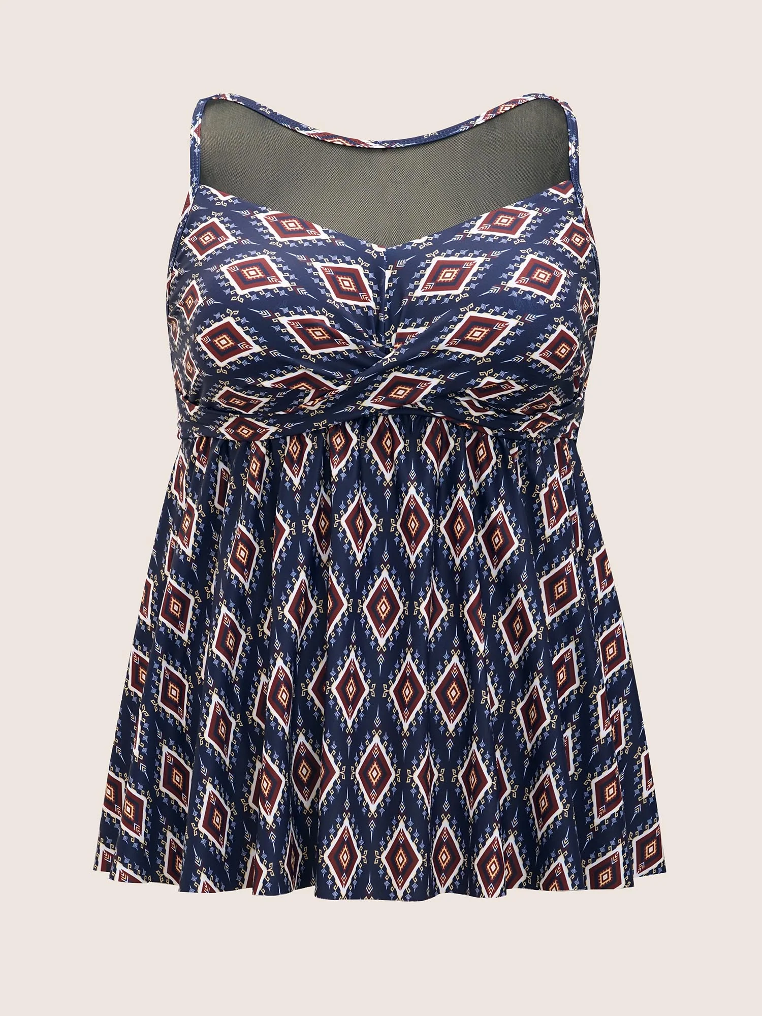 Boho Print Twist Front Patchwork Mesh Swim Top - Image 7
