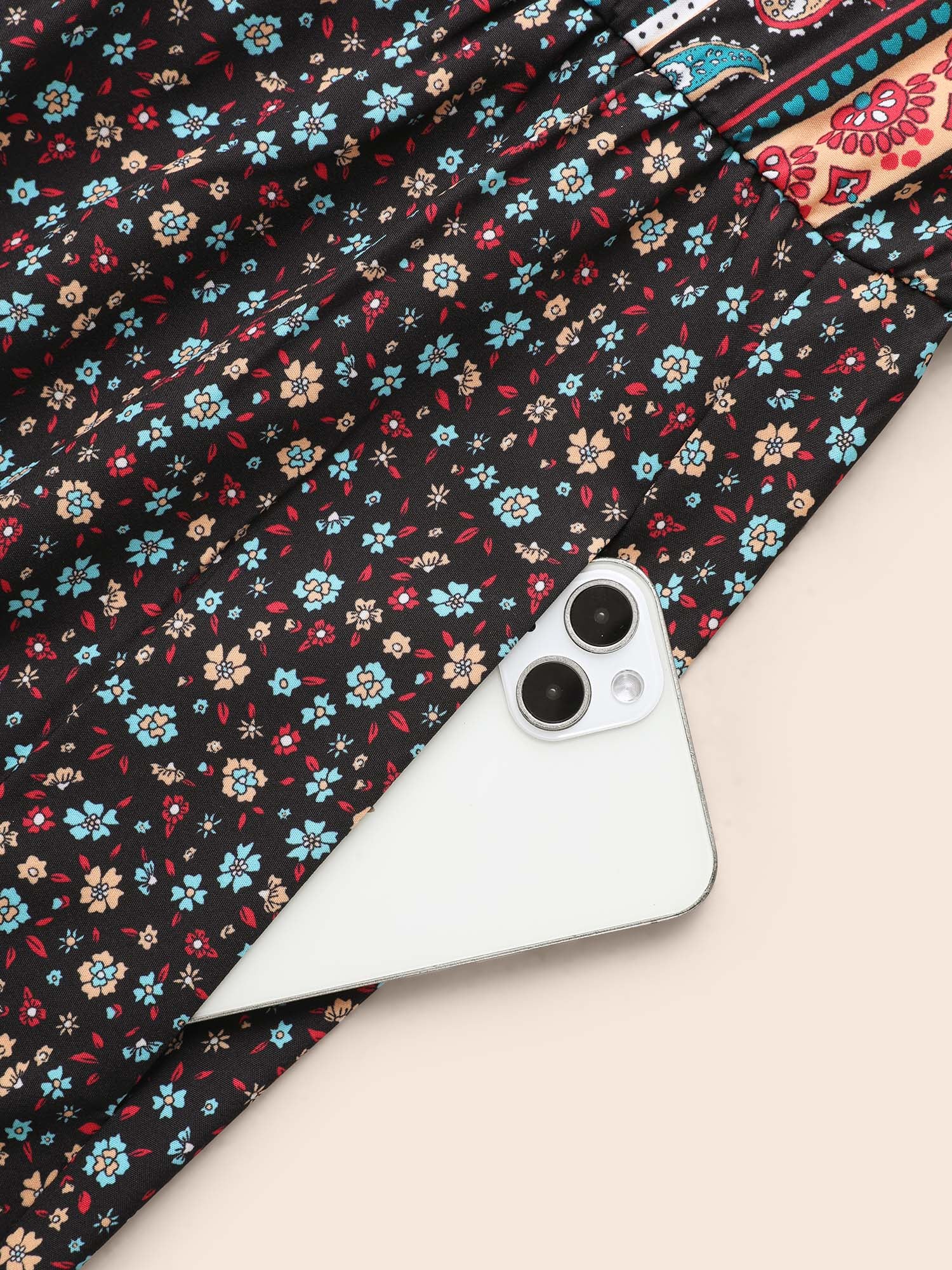 Boho Print V Neck Elastic Waist Dress - Image 6