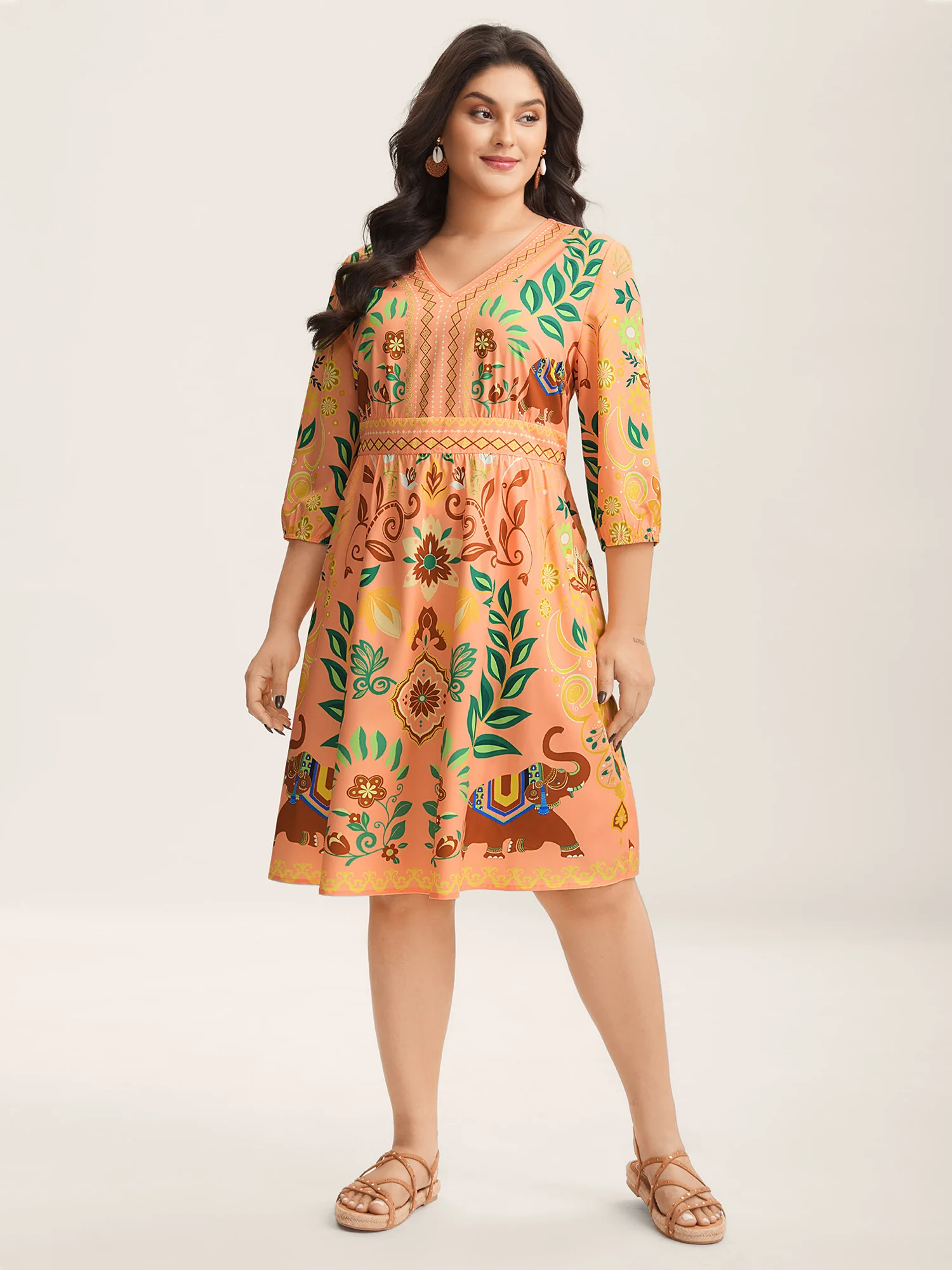 Boho Print V-Neck Pockets Mini Dress - Image 10