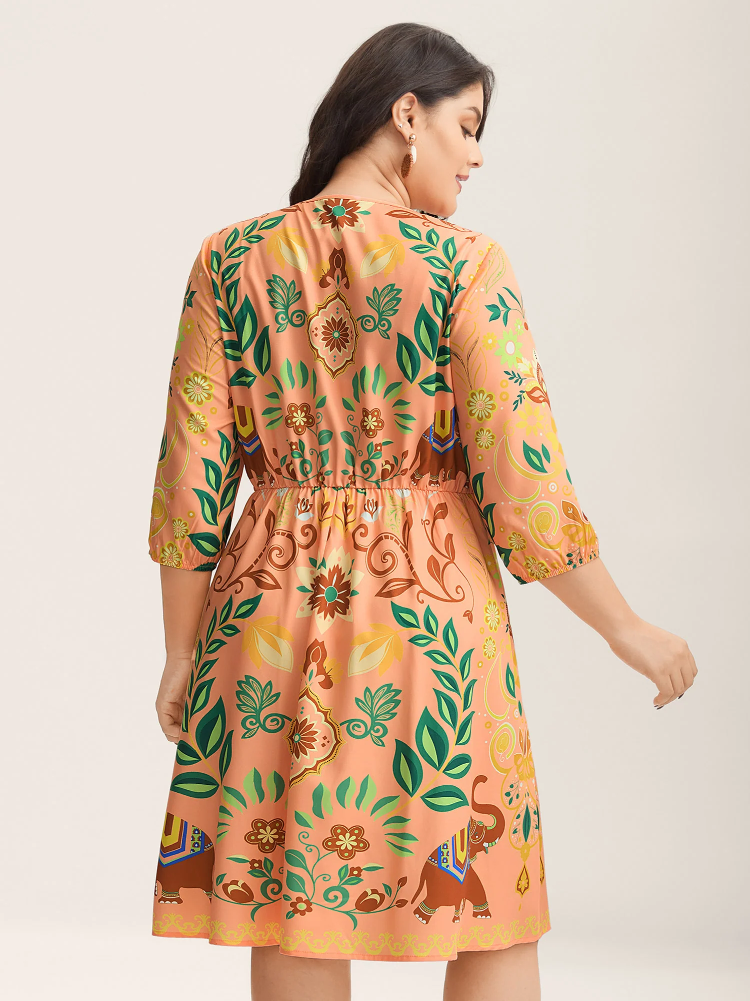 Boho Print V-Neck Pockets Mini Dress - Image 11