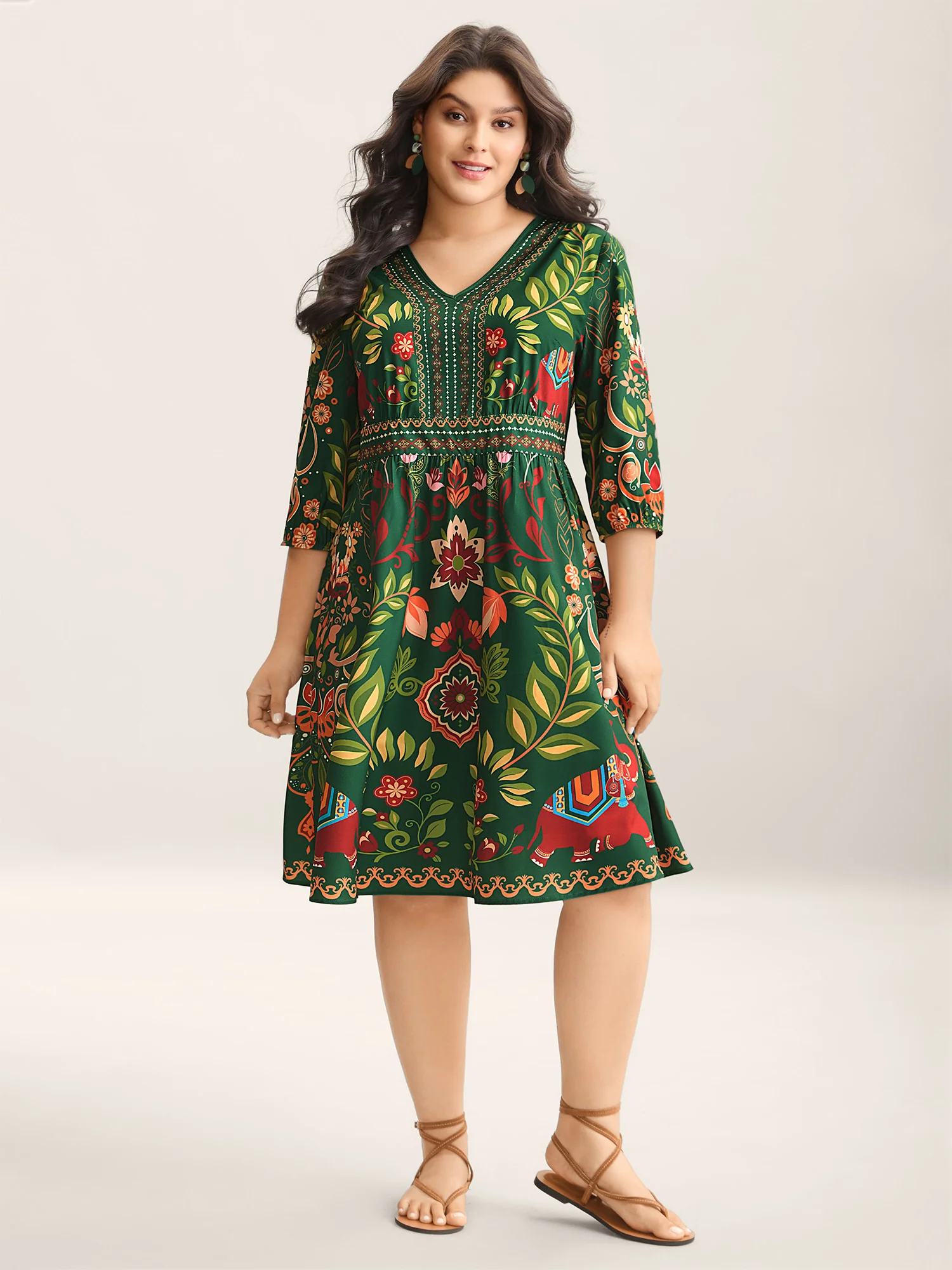 Boho Print V-Neck Pockets Mini Dress - Image 12
