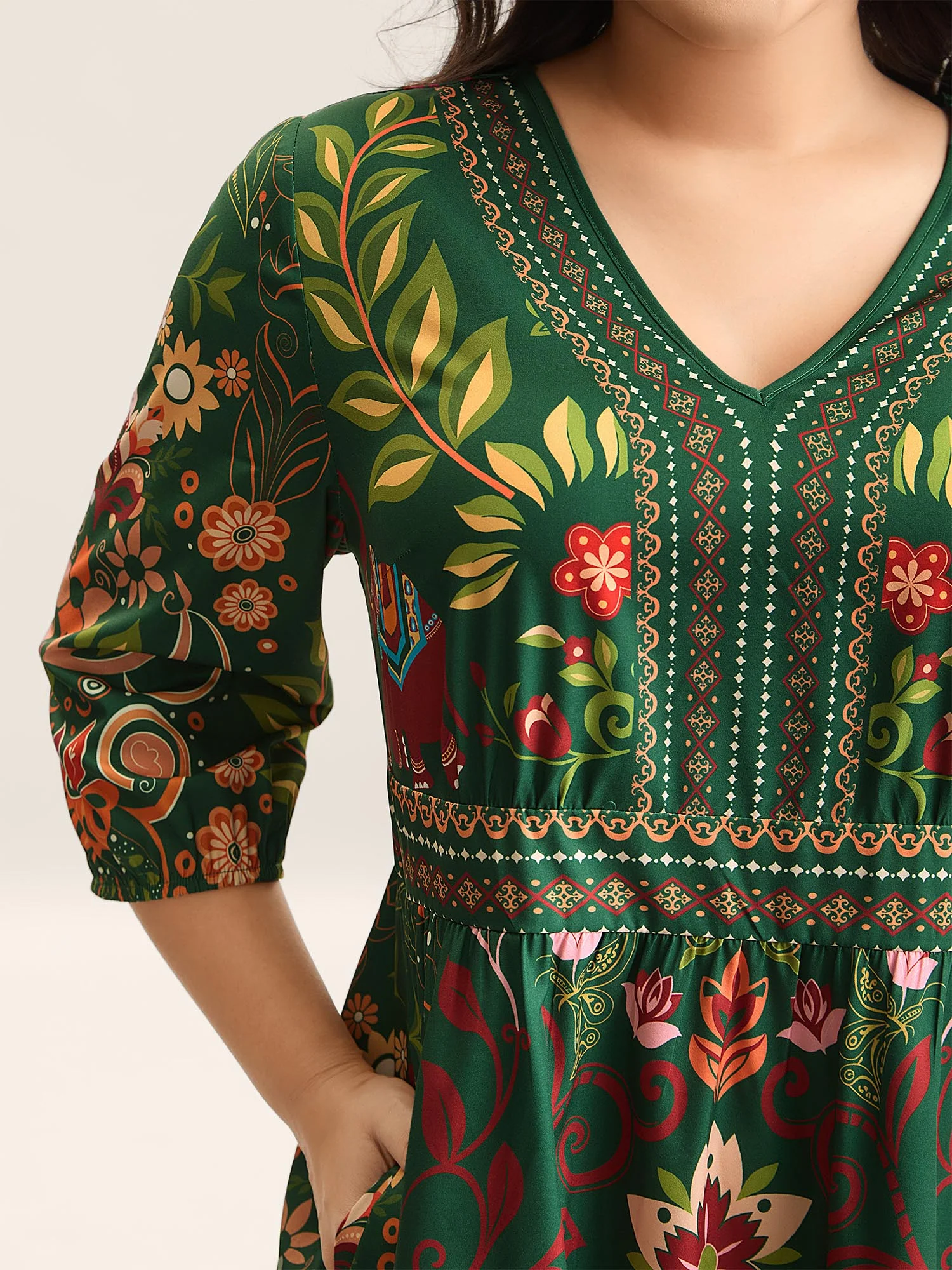Boho Print V-Neck Pockets Mini Dress - Image 14