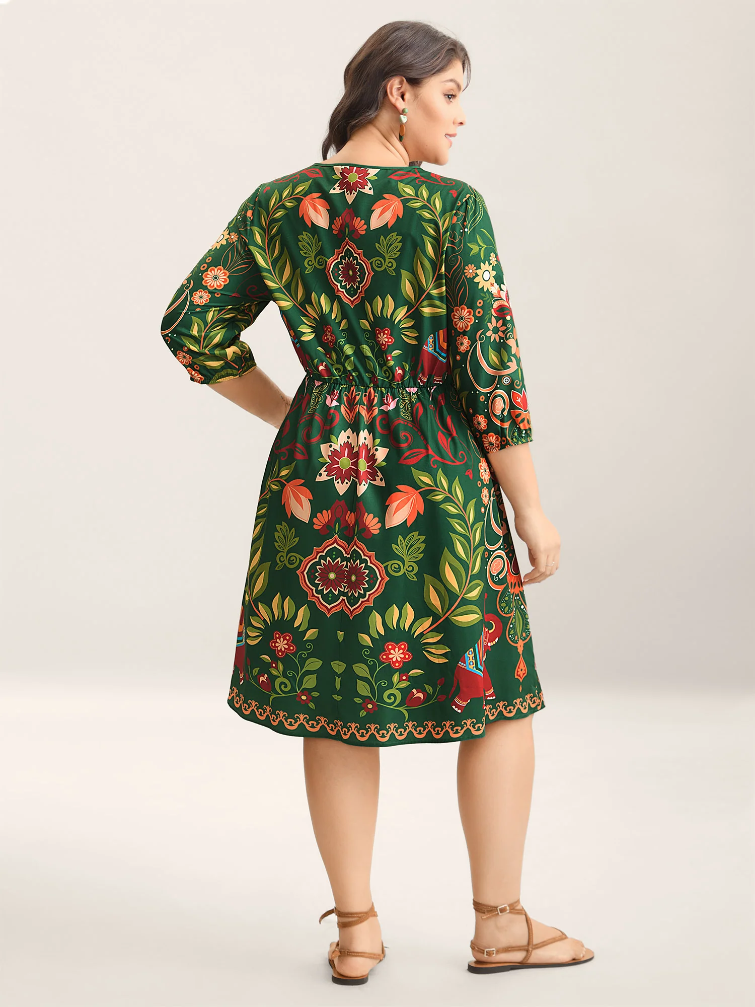 Boho Print V-Neck Pockets Mini Dress - Image 15