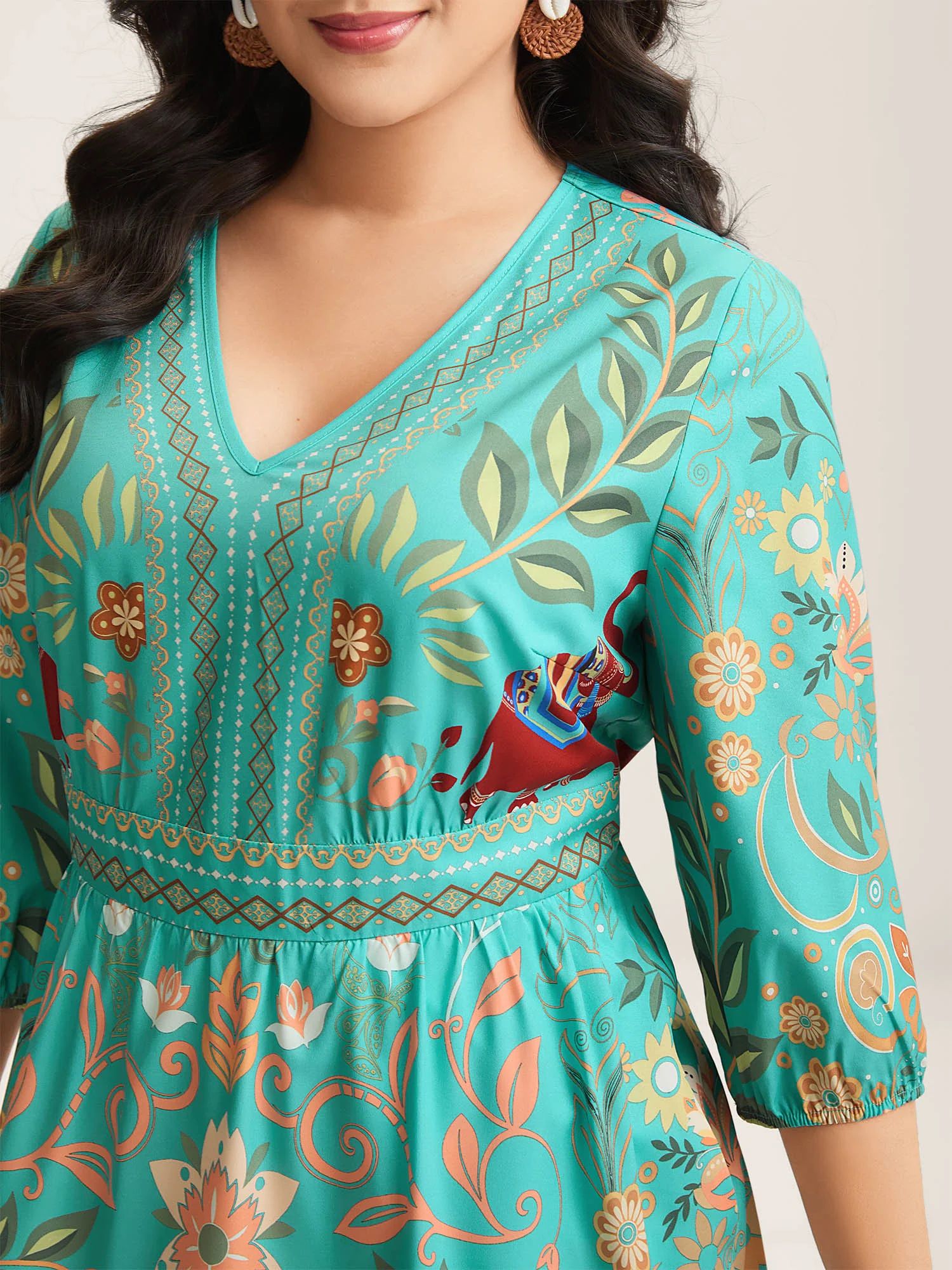 Boho Print V-Neck Pockets Mini Dress - Image 18
