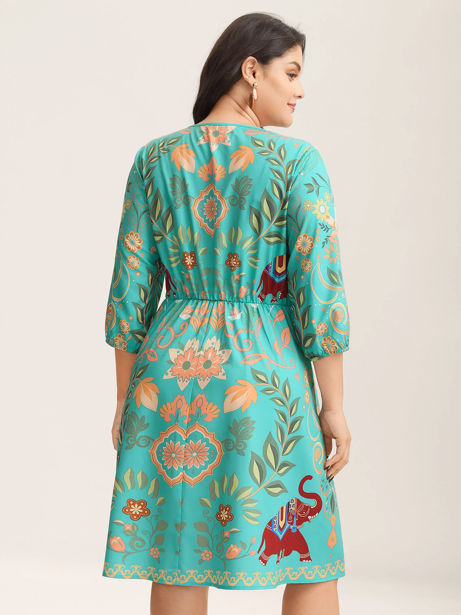 Boho Print V-Neck Pockets Mini Dress - Image 19