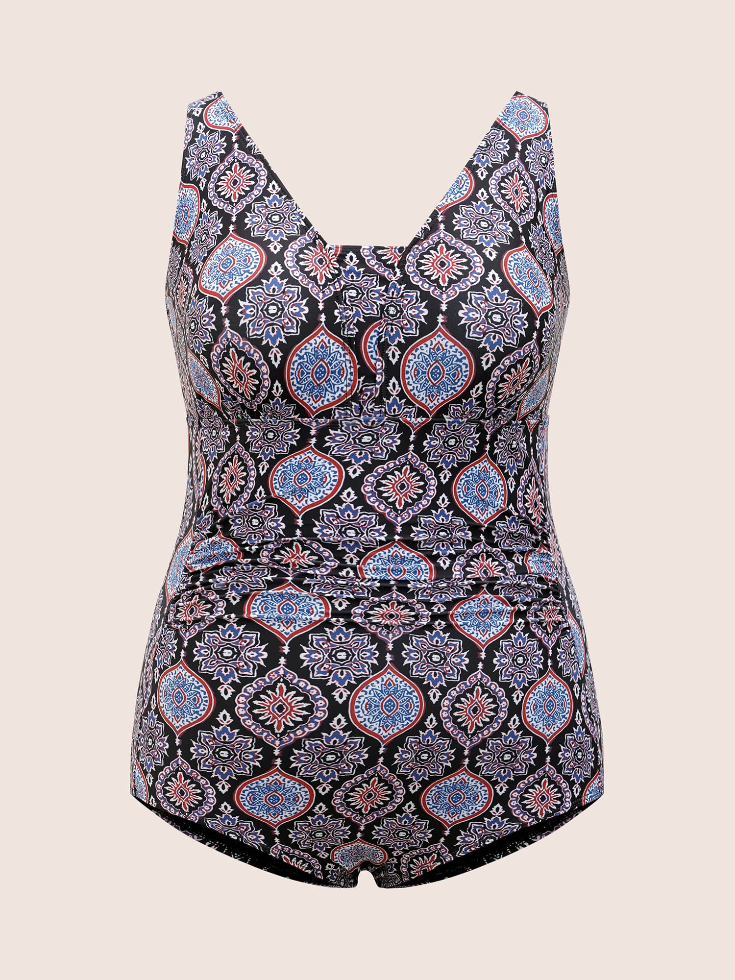 Boho Print V Neck Ruched One Piece Swimsuit - Image 7