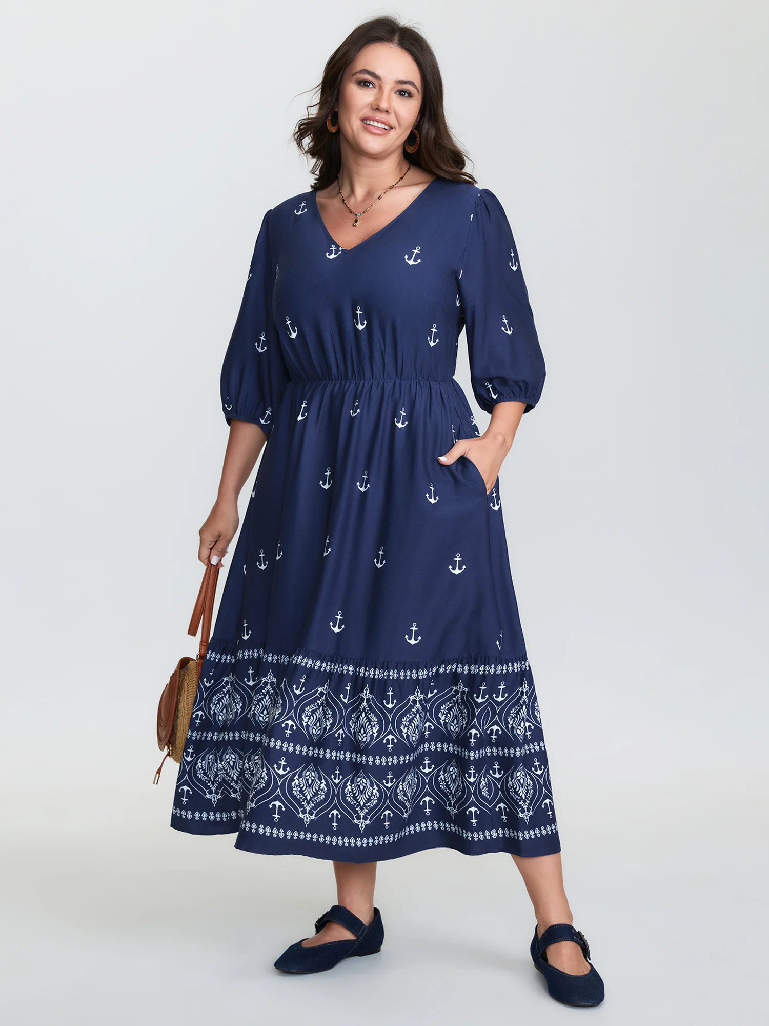Boho Print Waist-Defining Midi Dress - Image 3