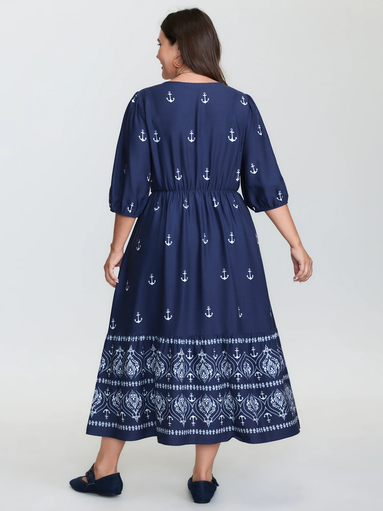 Boho Print Waist-Defining Midi Dress - Image 5