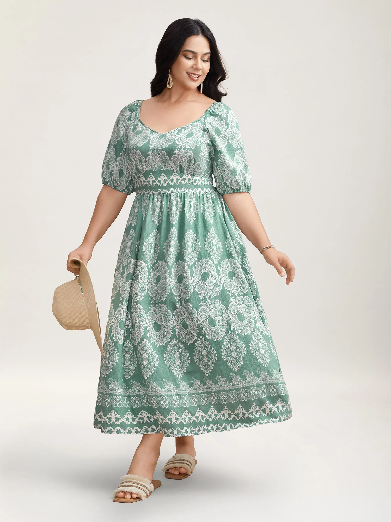 Boho Print Waist Defining Midi Dress - Image 2