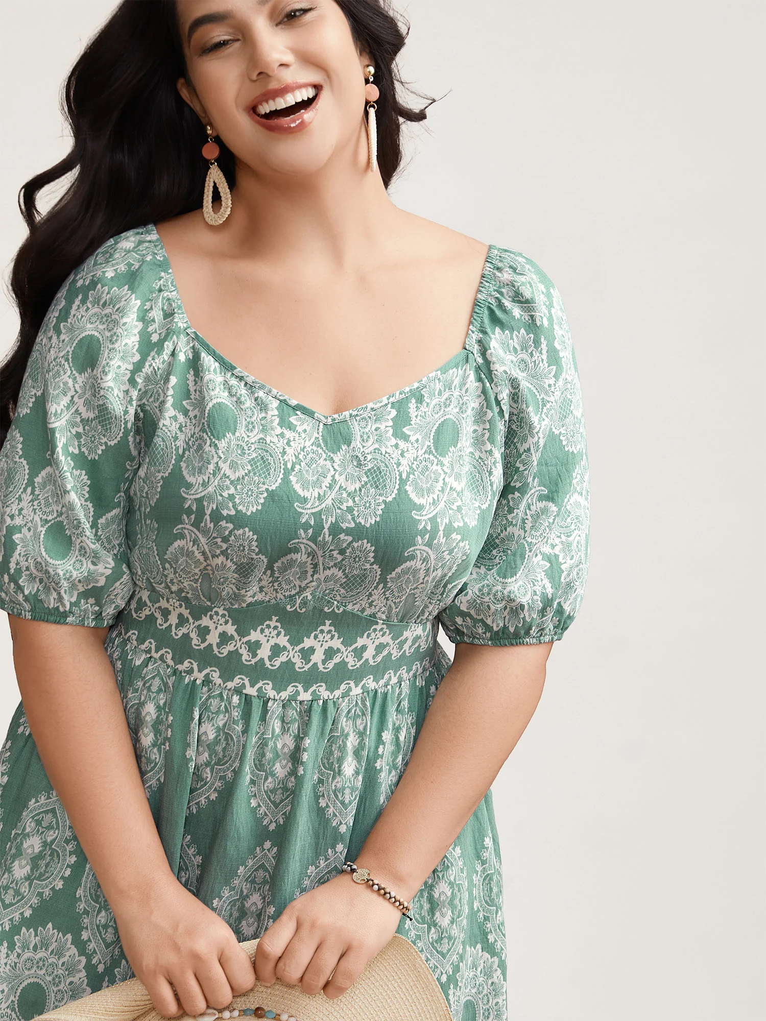 Boho Print Waist Defining Midi Dress - Image 3