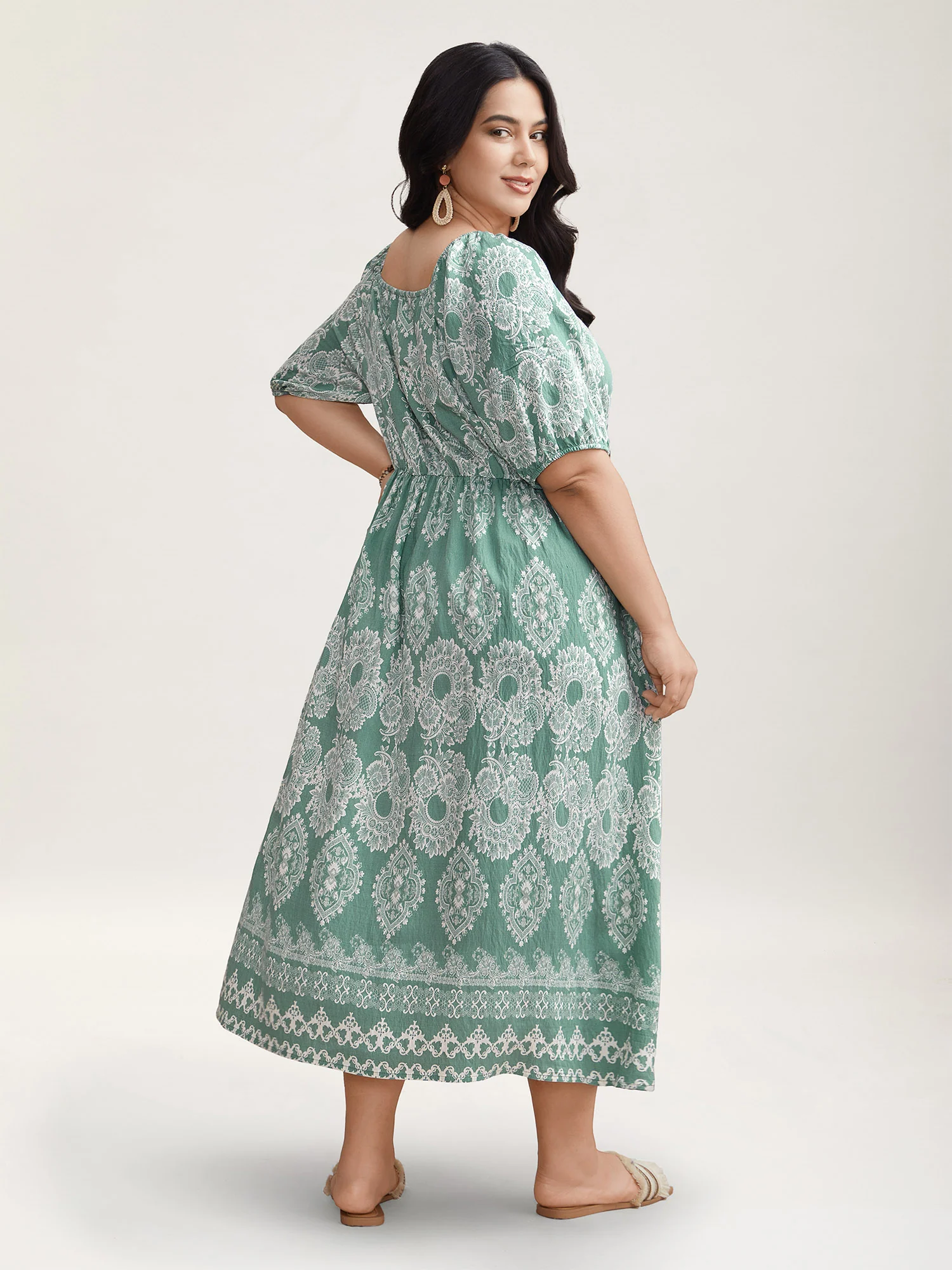 Boho Print Waist Defining Midi Dress - Image 4
