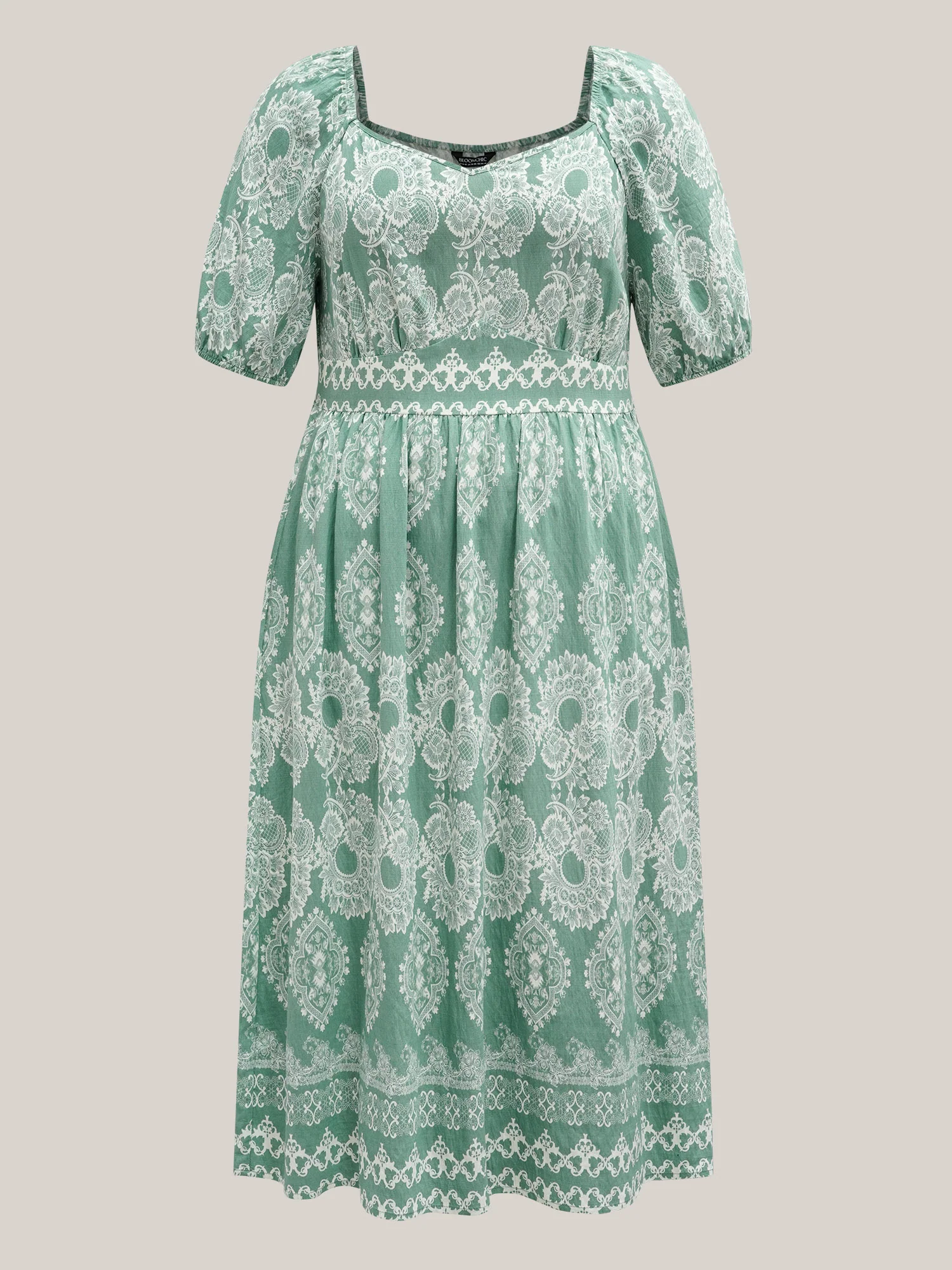 Boho Print Waist Defining Midi Dress - Image 7