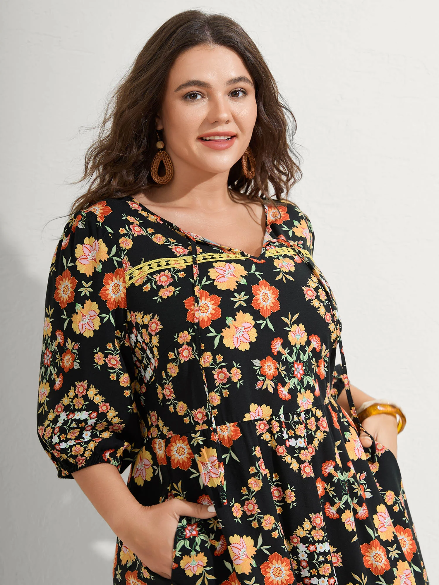 Boho Print Waist Stretchy Midi Dress - Image 2