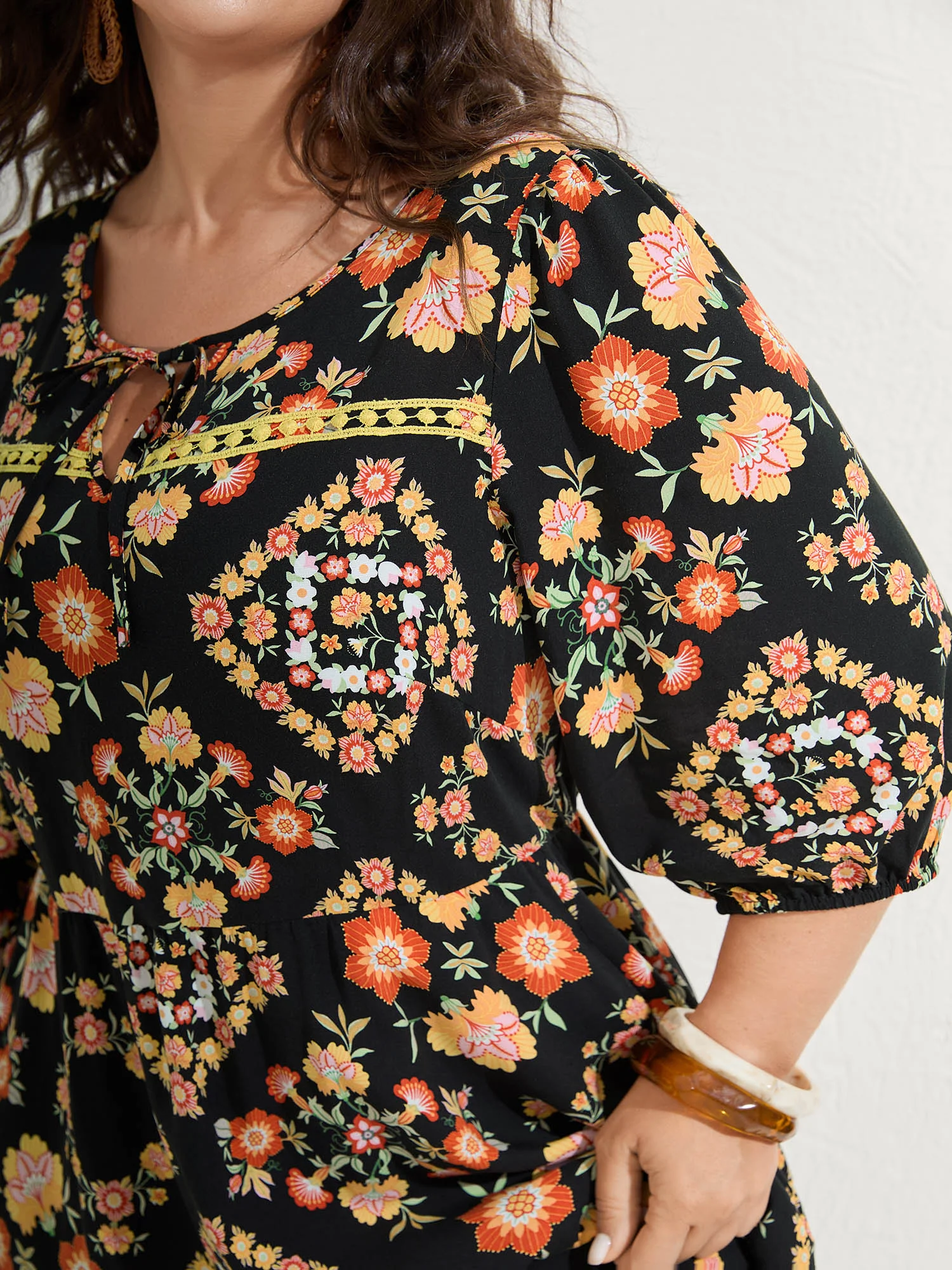 Boho Print Waist Stretchy Midi Dress - Image 4