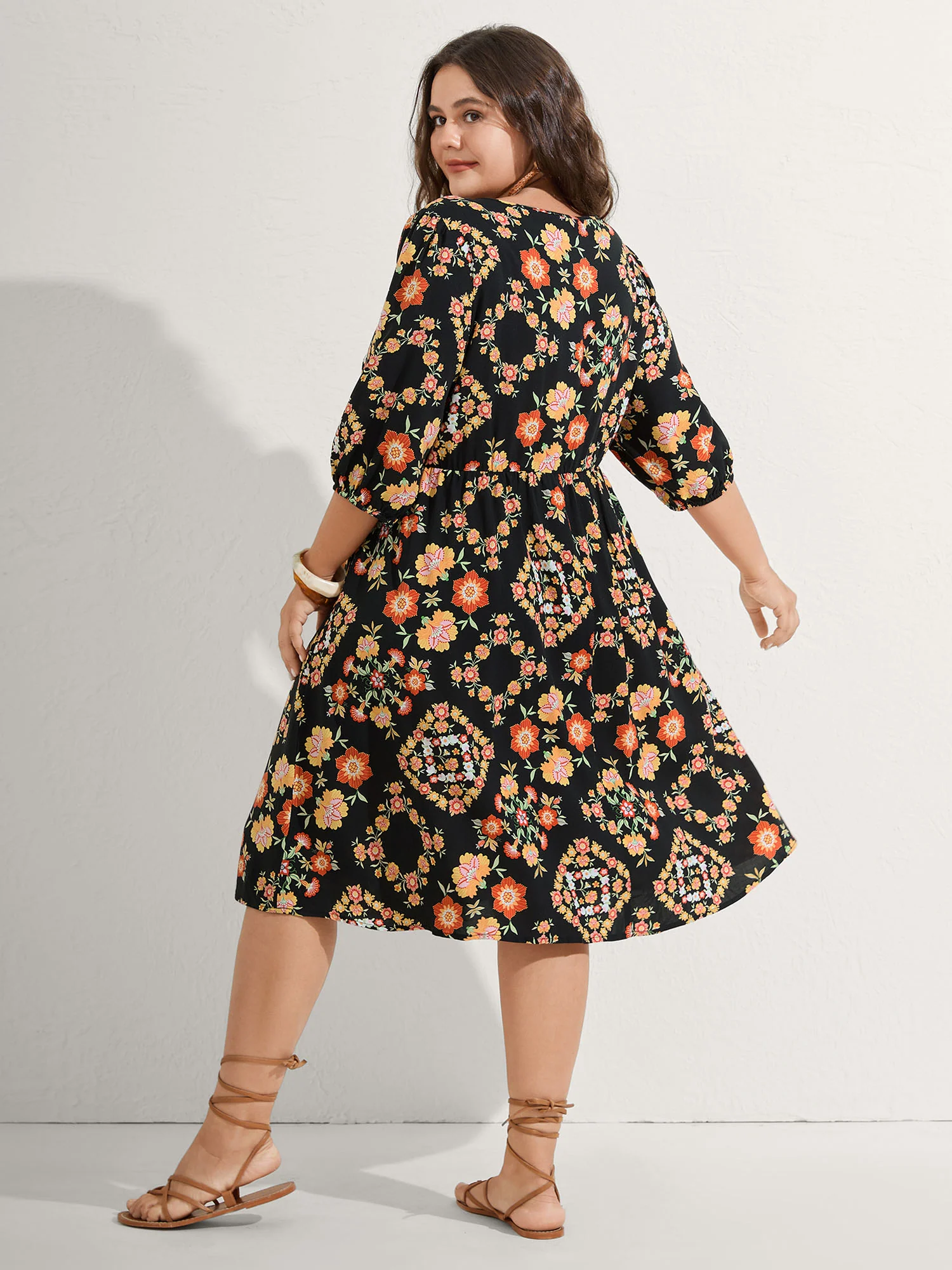 Boho Print Waist Stretchy Midi Dress - Image 5
