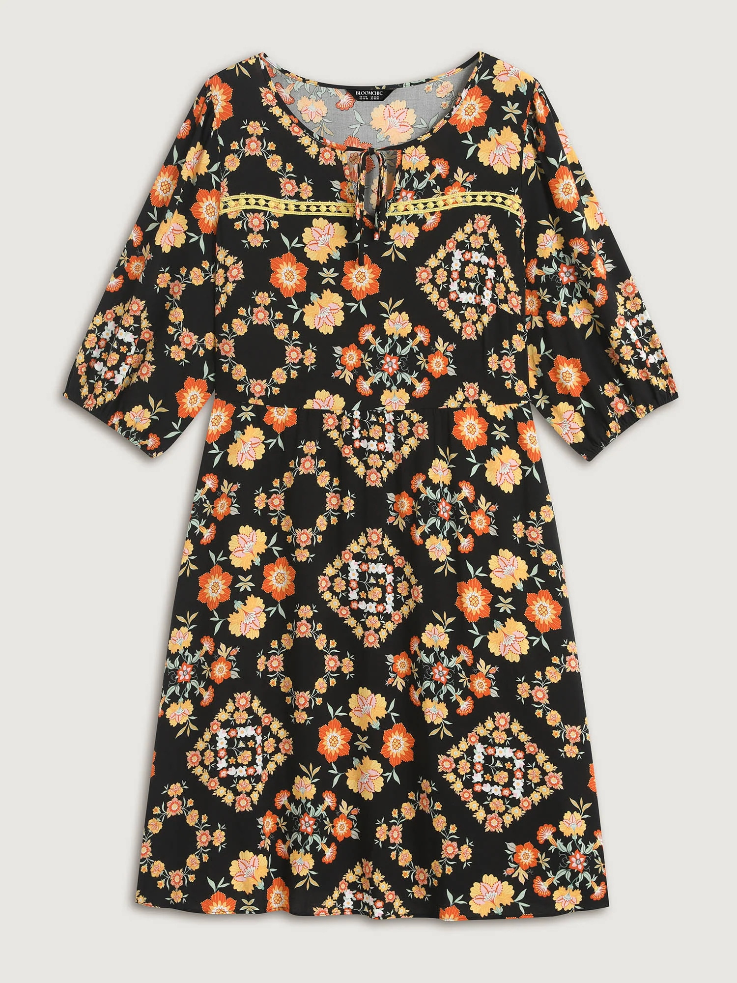 Boho Print Waist Stretchy Midi Dress - Image 8
