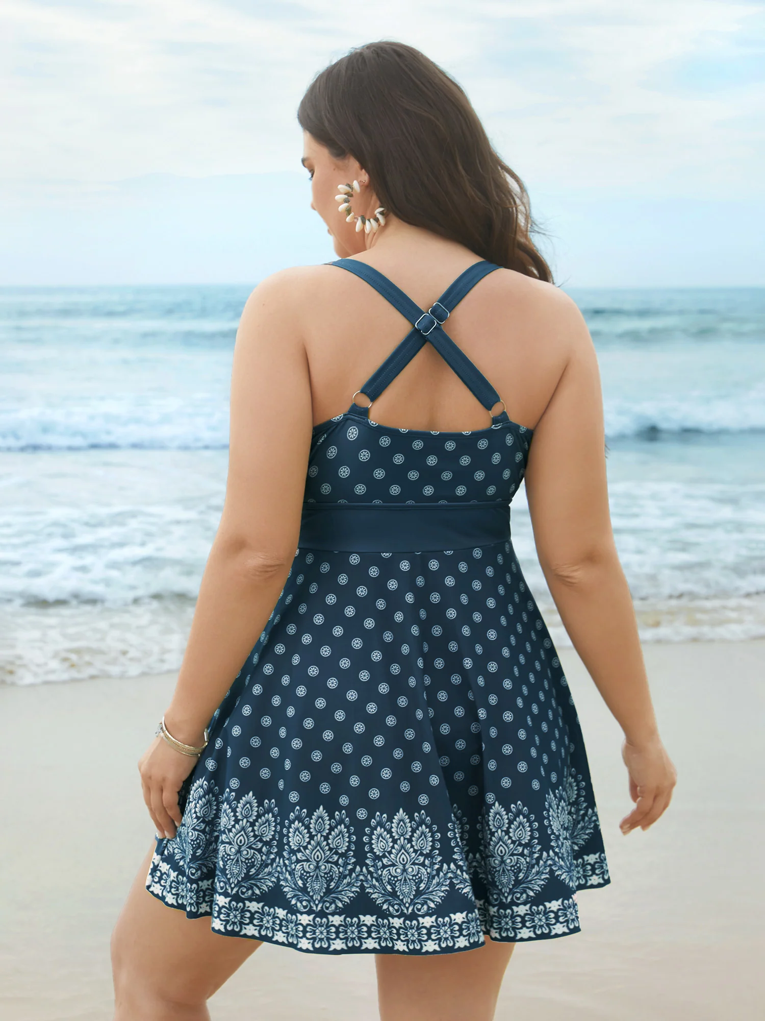 Boho Print Waist-Tie Surplice Neck Swim Dress - Image 11