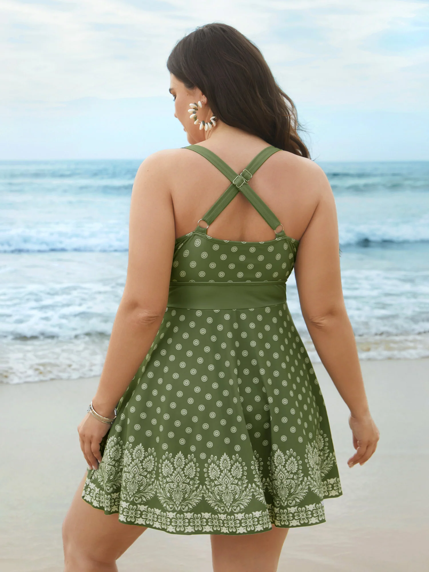 Boho Print Waist-Tie Surplice Neck Swim Dress - Image 2
