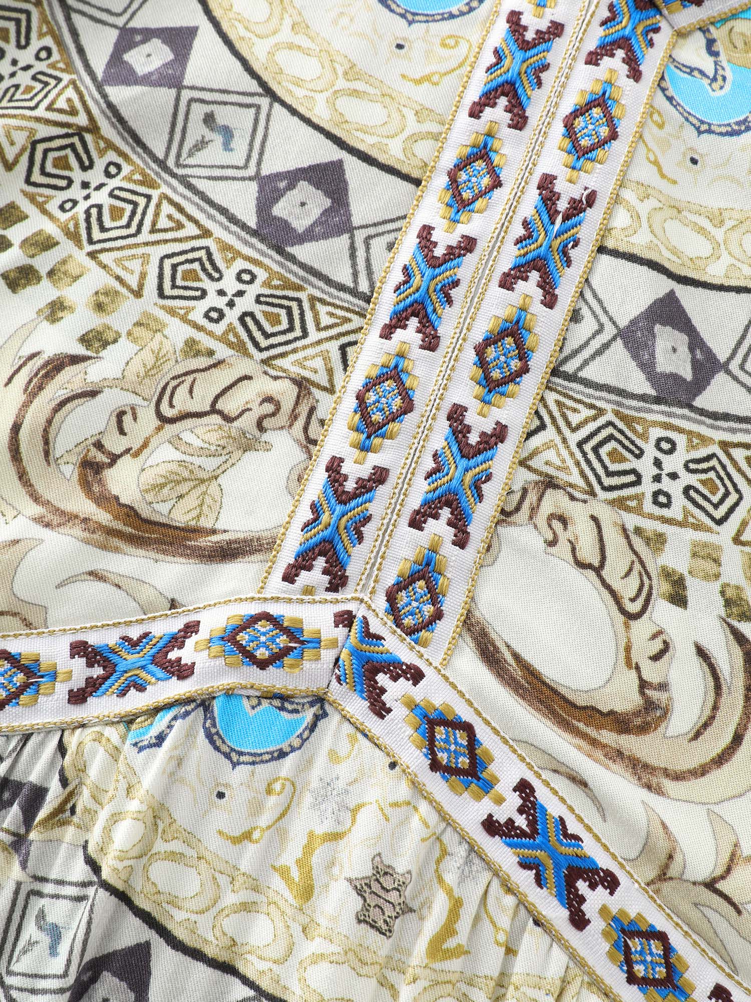 Boho Print Webbing Trim V-Neck Maxi Dress - Image 6