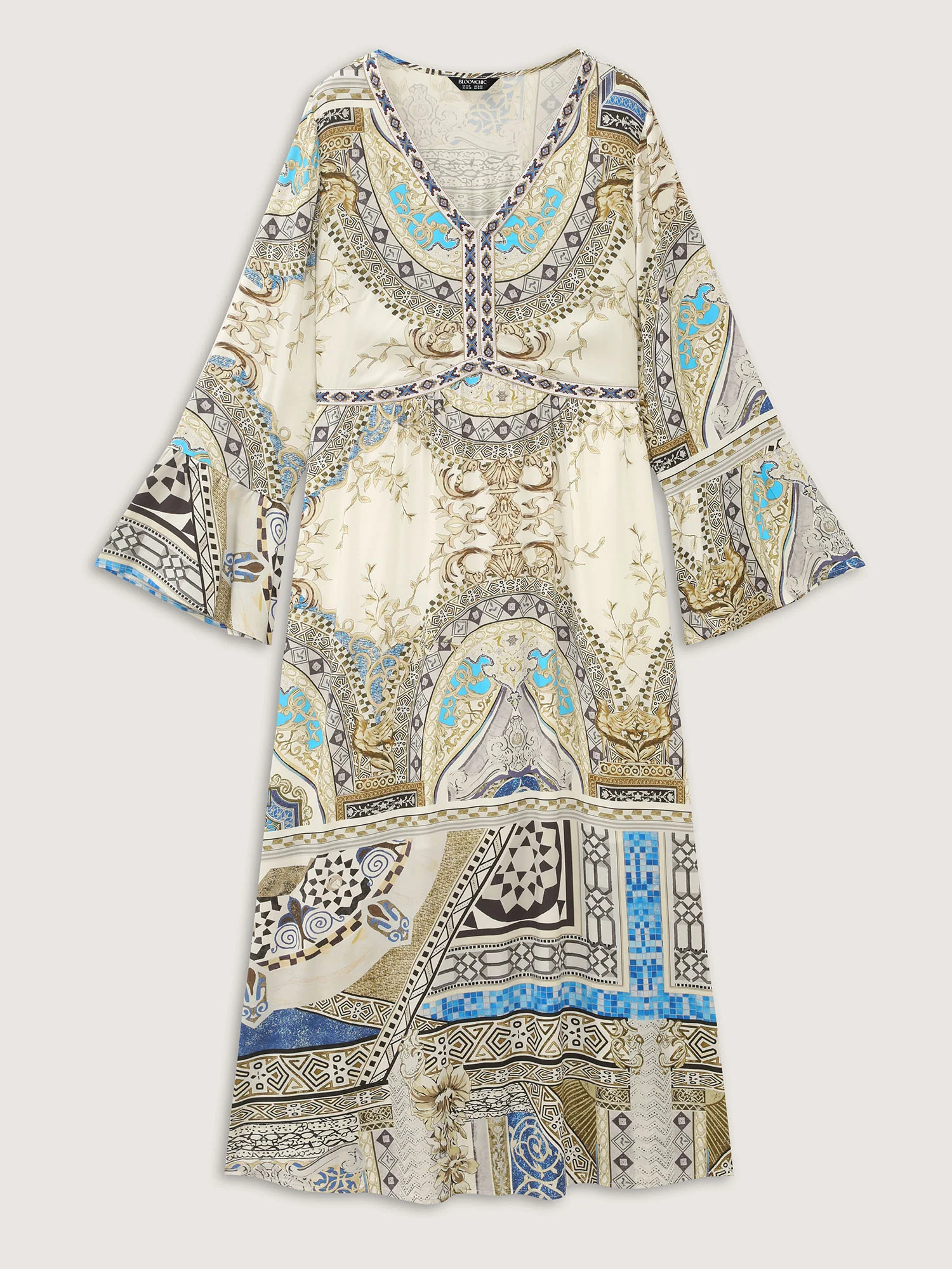 Boho Print Webbing Trim V-Neck Maxi Dress - Image 7
