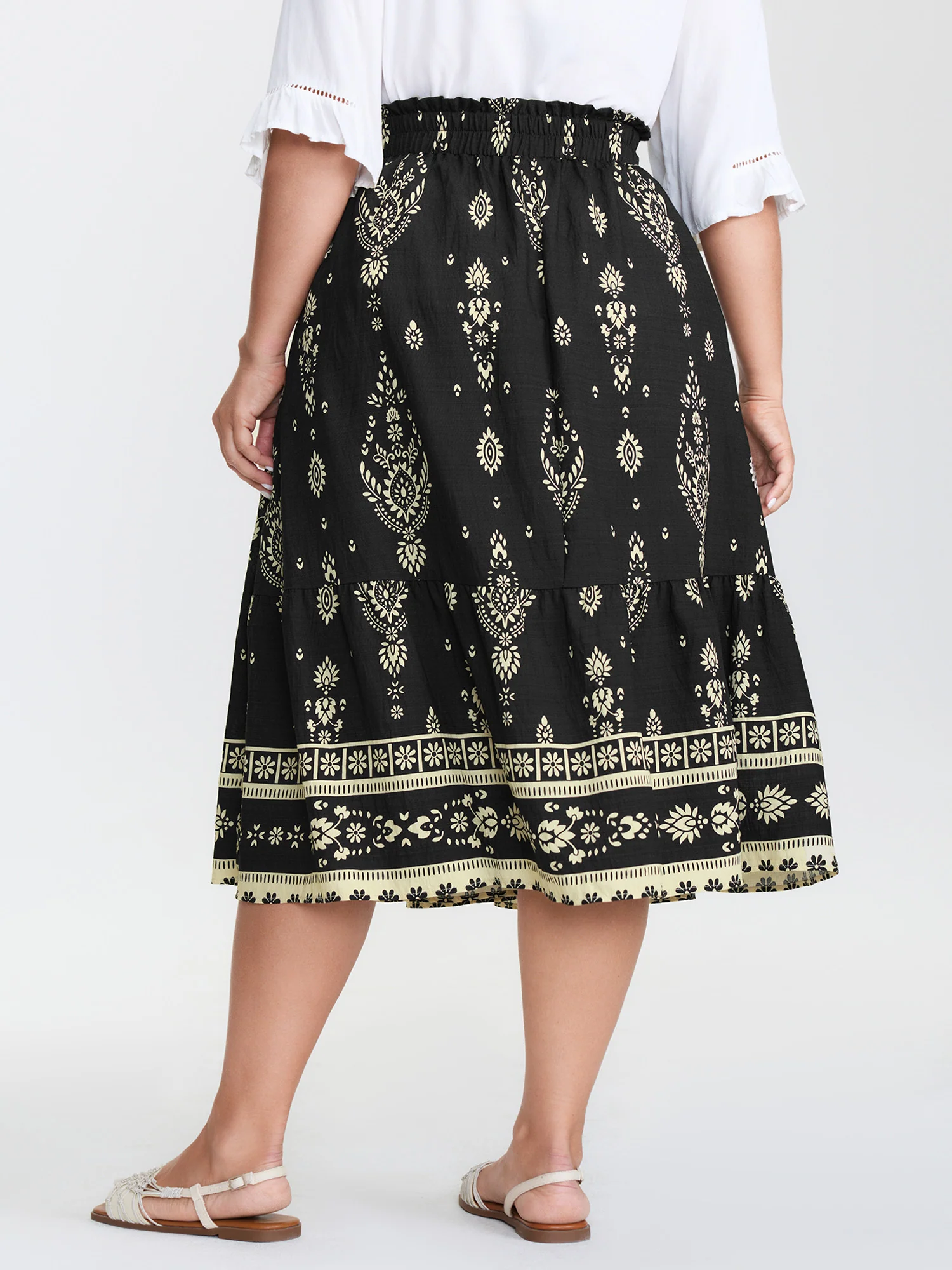 Boho Print Wide Waistband Midi Skirt - Image 5