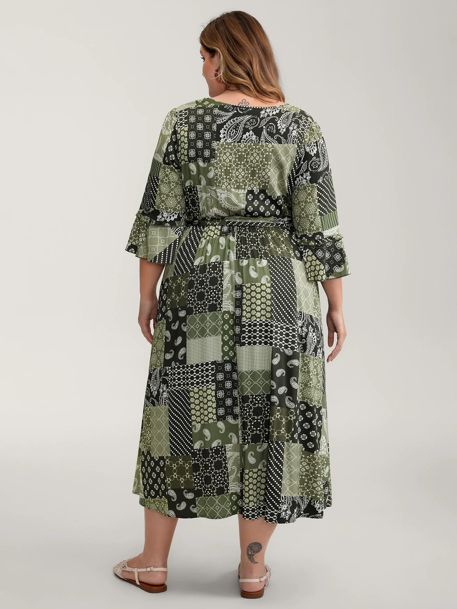 Boho Print Wrap Neckline Belted Maxi Dress - Image 4