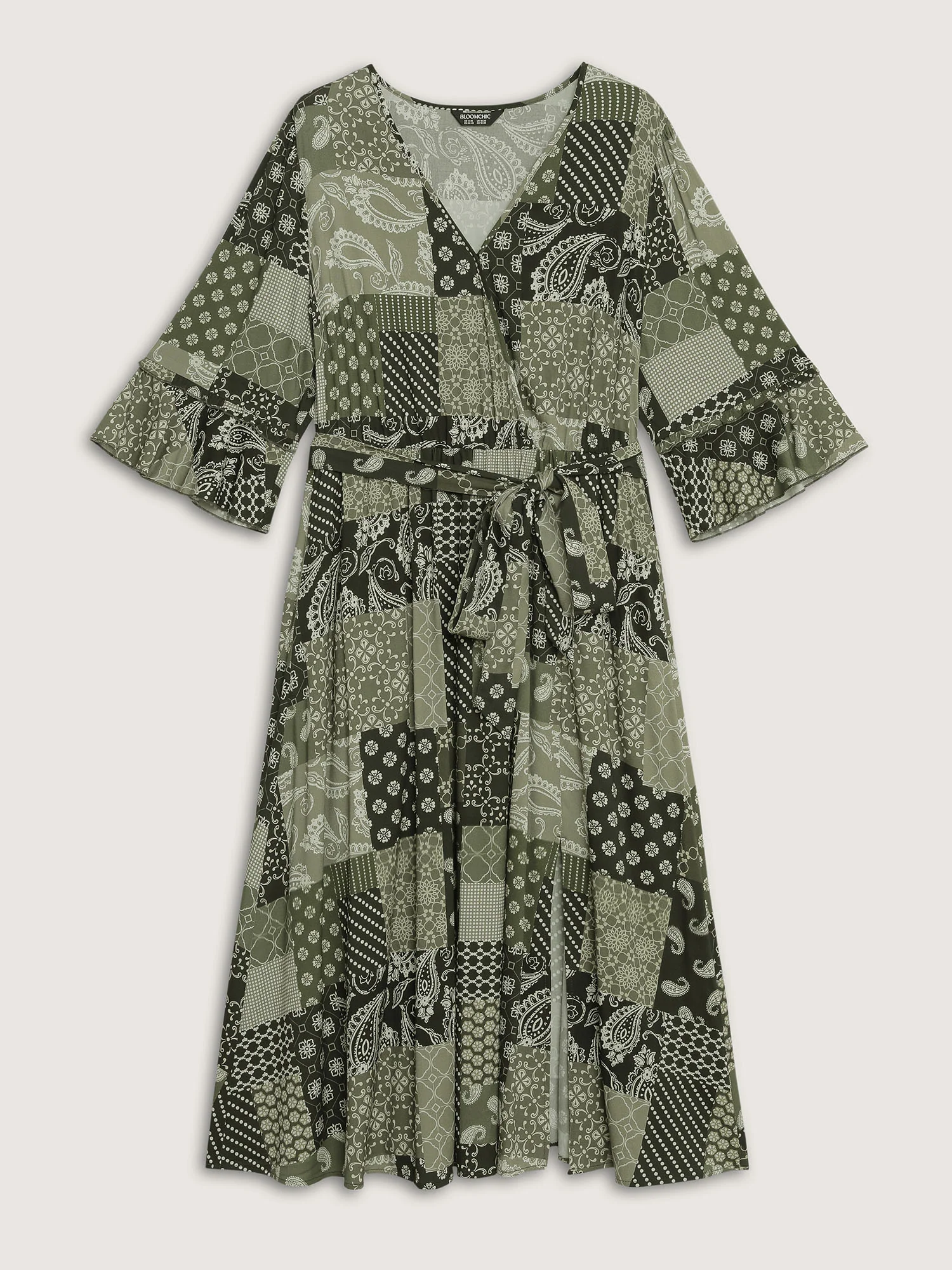 Boho Print Wrap Neckline Belted Maxi Dress - Image 7