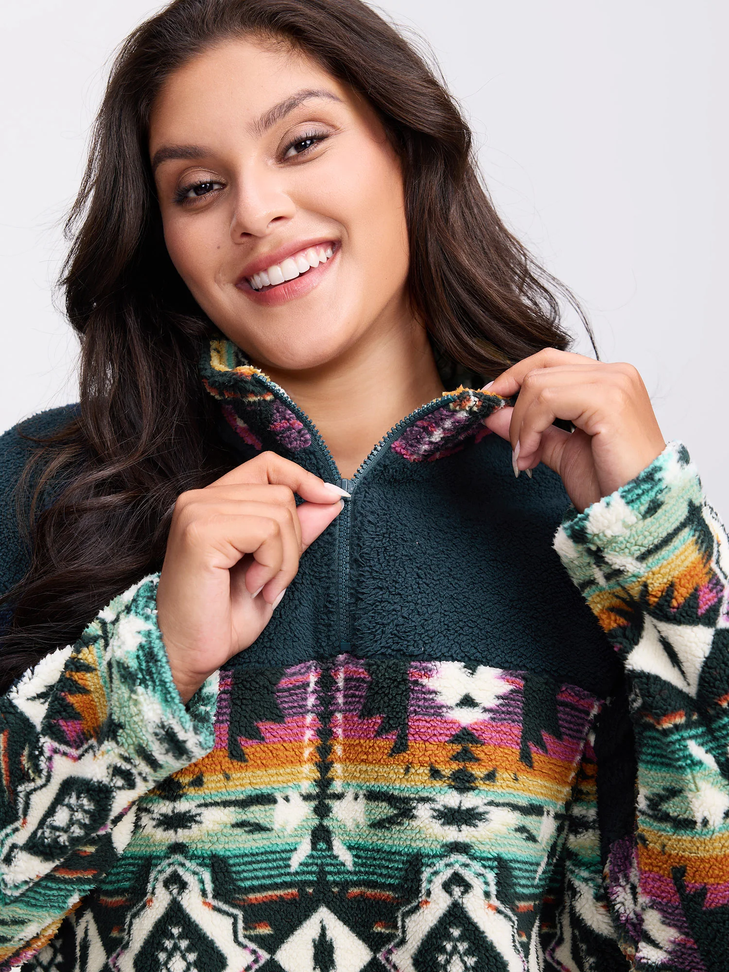Boho Print Zipper Front Sweatshirt - Image 2