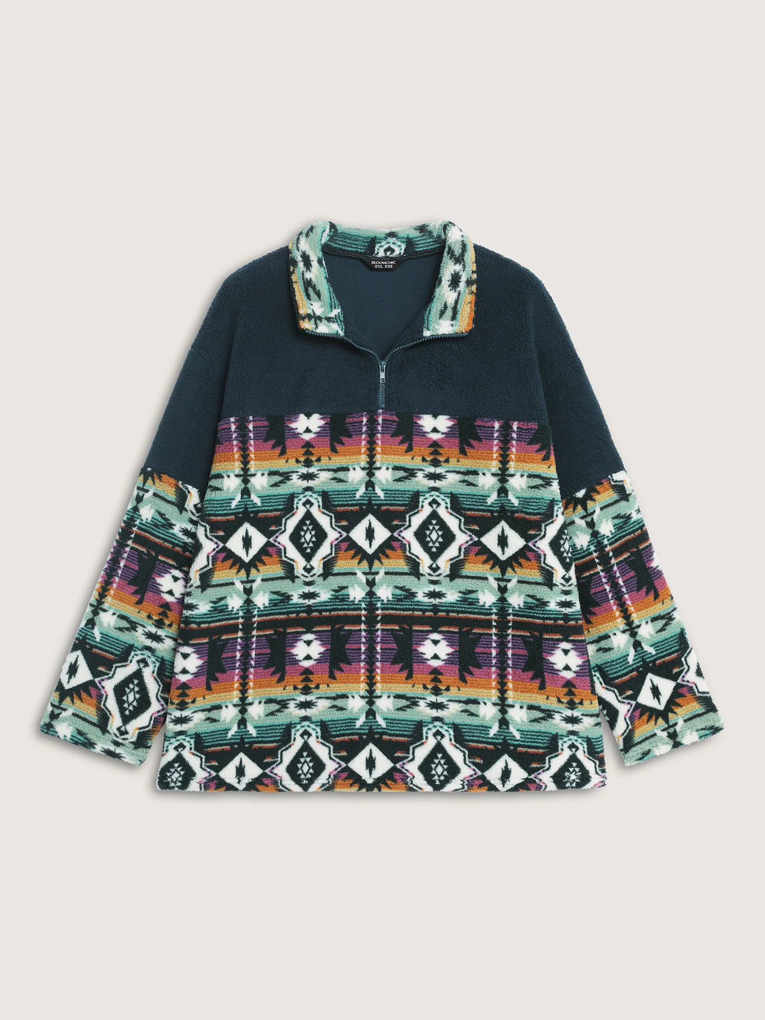 Boho Print Zipper Front Sweatshirt - Image 8