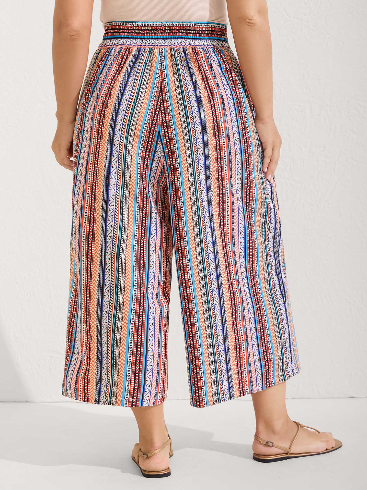 Boho Stripe Color Block Wide-Leg Pants - Image 4