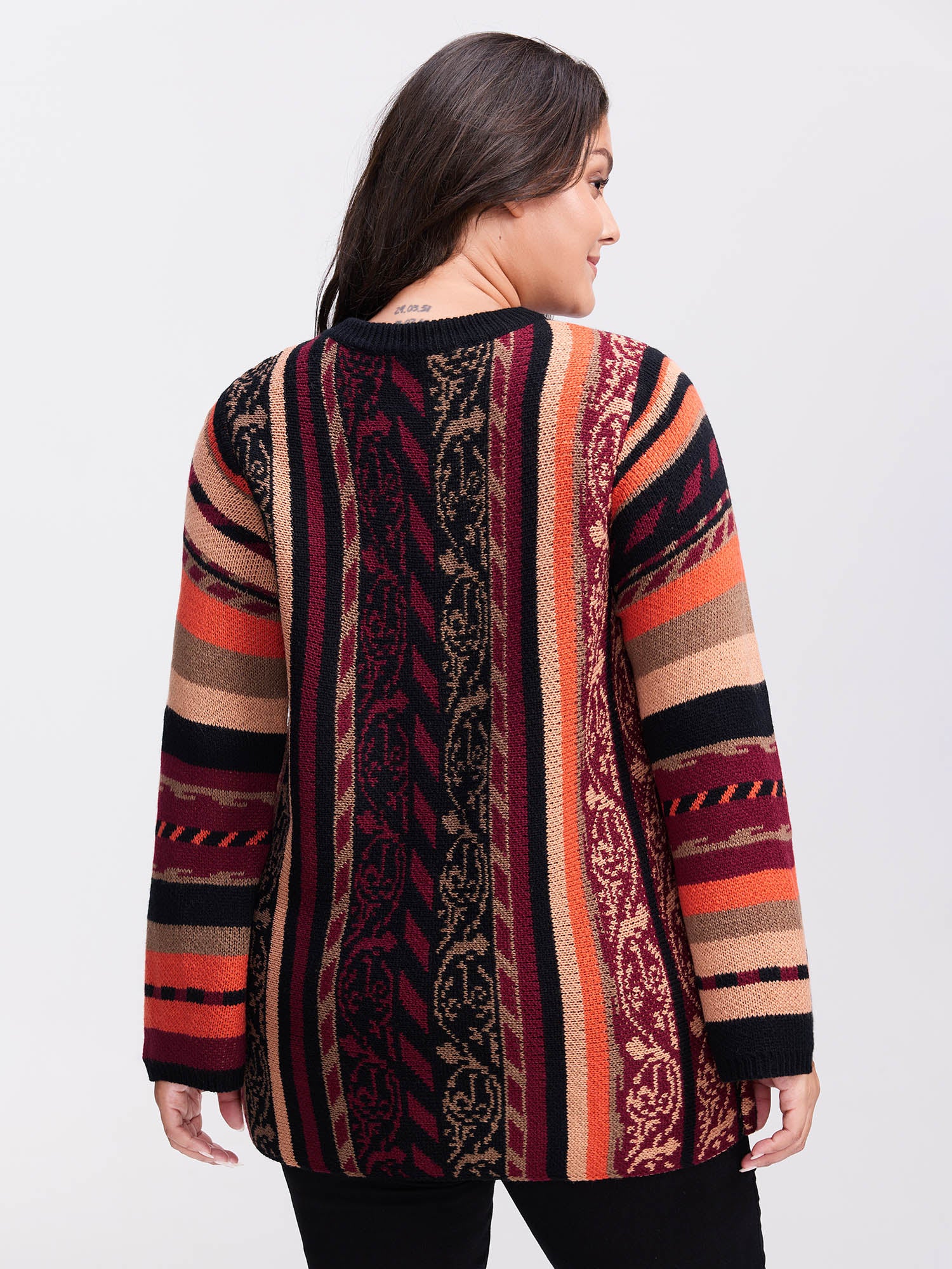 Boho Stripe Flared Sleeve Stretchy Pullover - Image 11