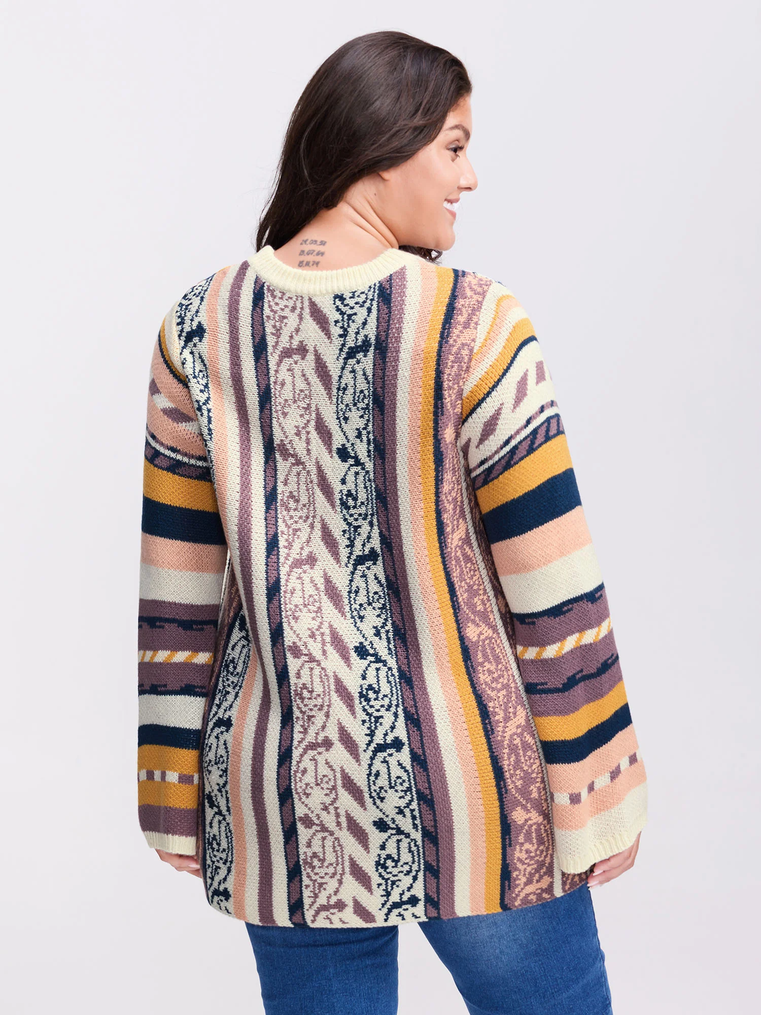 Boho Stripe Flared Sleeve Stretchy Pullover - Image 15