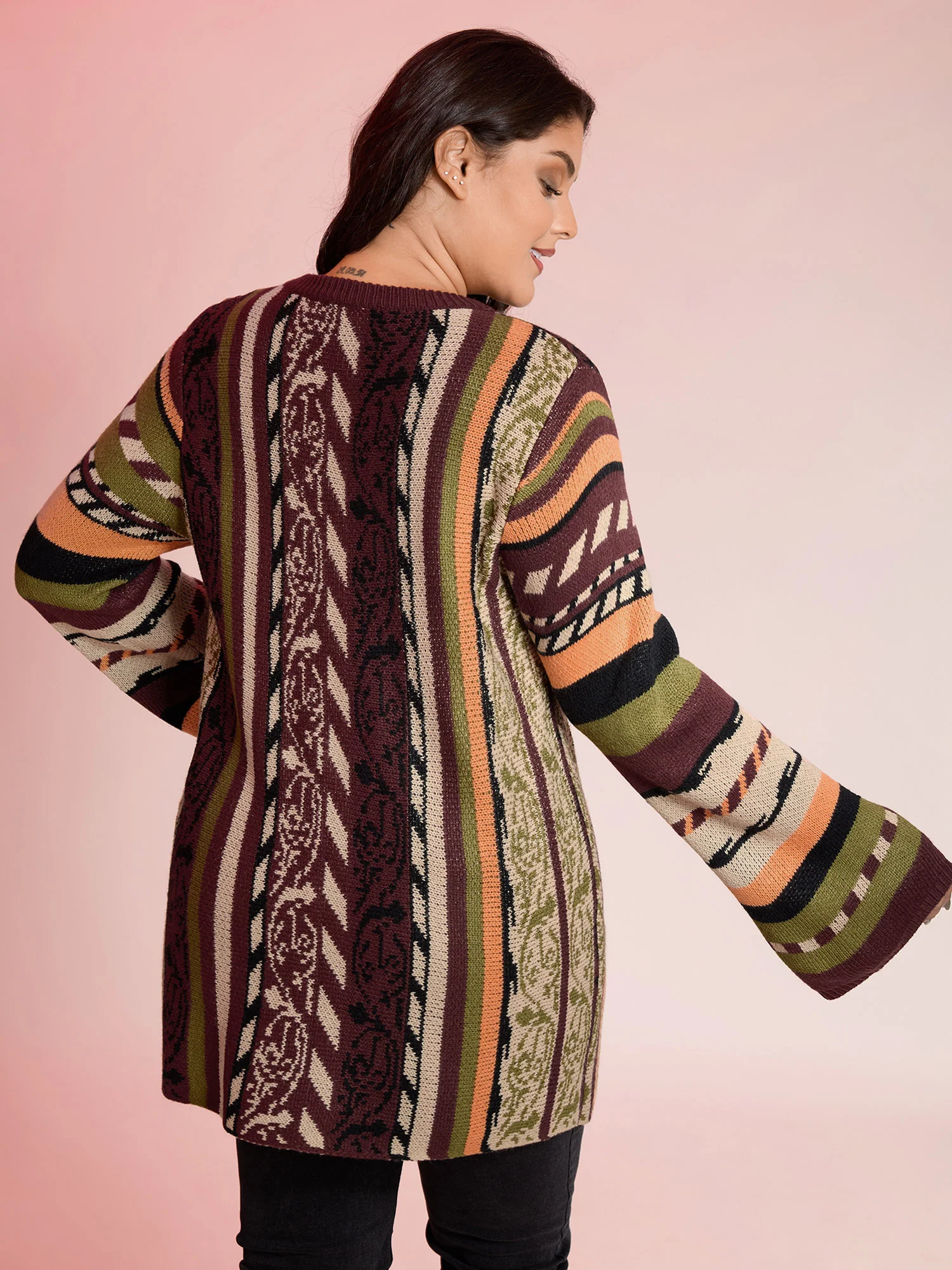 Boho Stripe Flared Sleeve Stretchy Pullover - Image 4