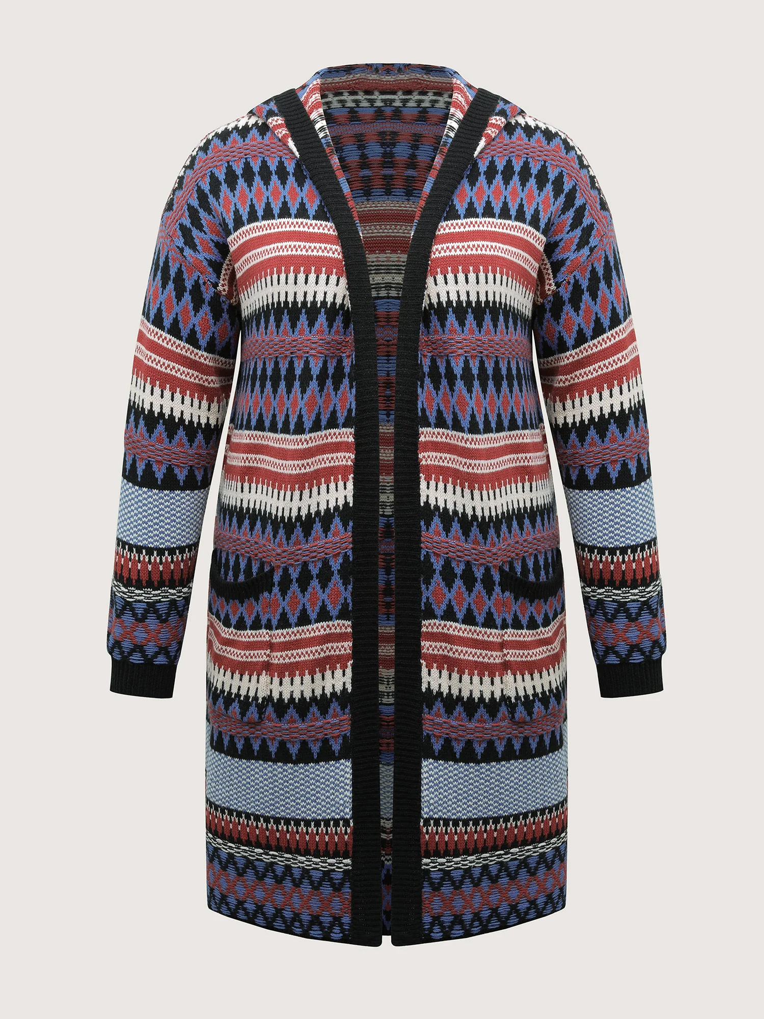 Boho Stripe Pockets Hooded Long Knit Cardigan - Image 8
