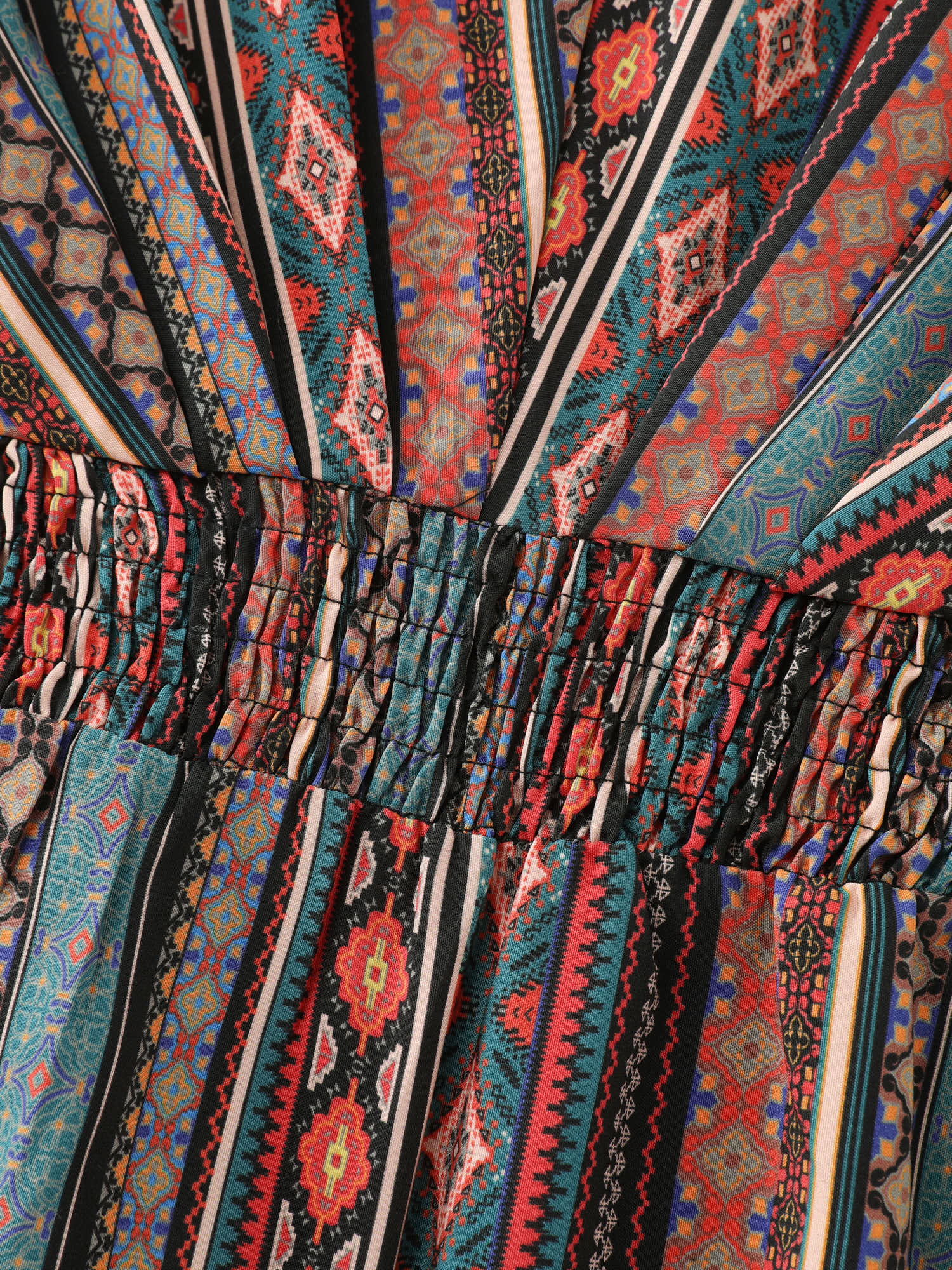 Boho Stripe Print Shirred Waist Midi Dress - Image 7
