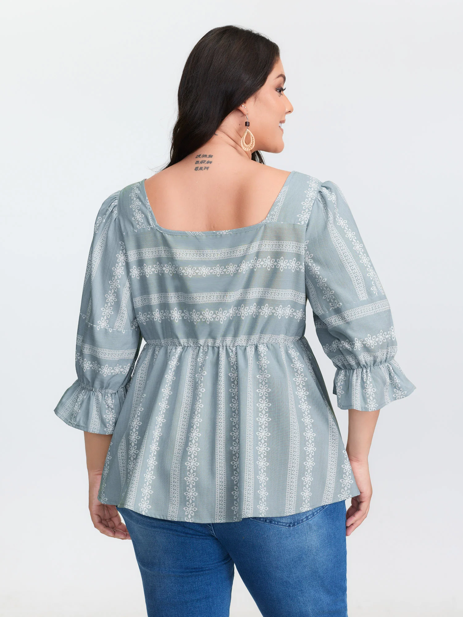 Boho Stripe Print Square Neck Blouse - Image 11
