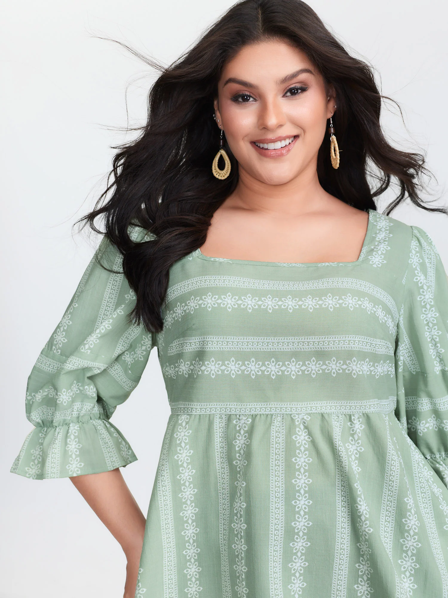 Boho Stripe Print Square Neck Blouse - Image 2