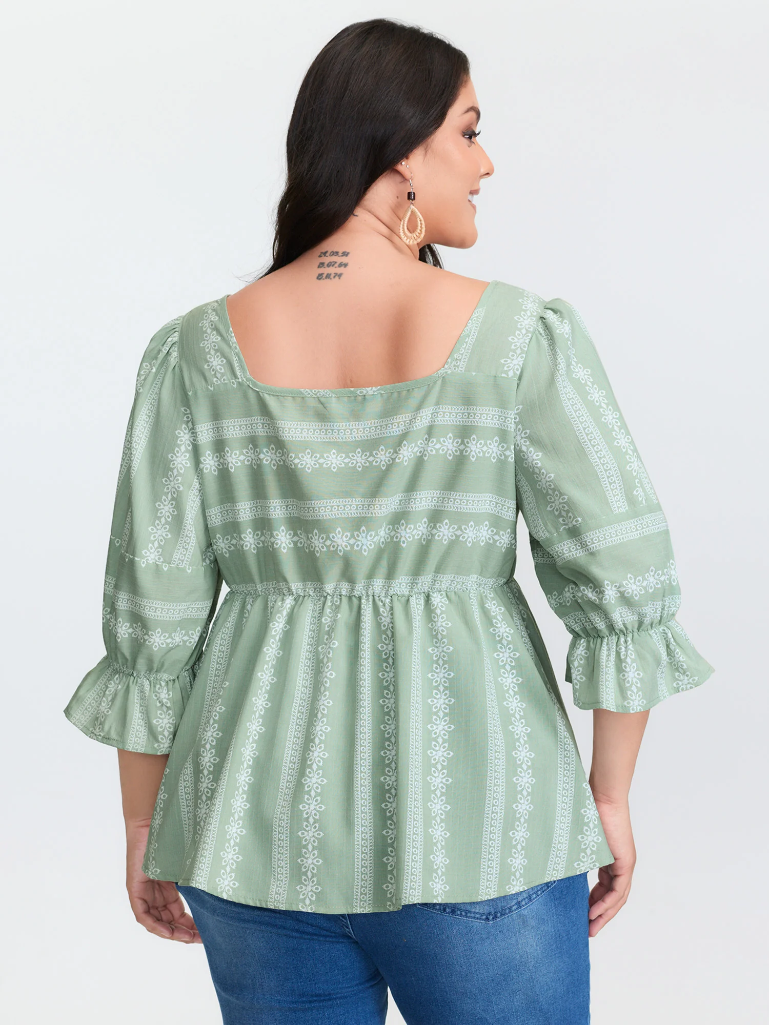 Boho Stripe Print Square Neck Blouse - Image 4