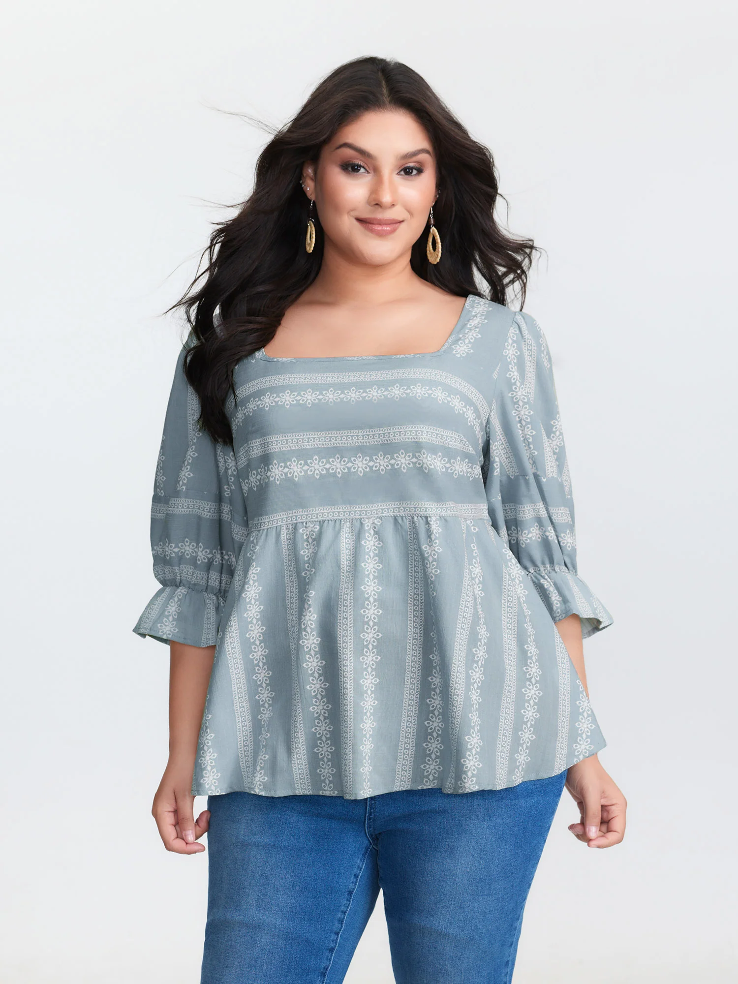 Boho Stripe Print Square Neck Blouse - Image 8